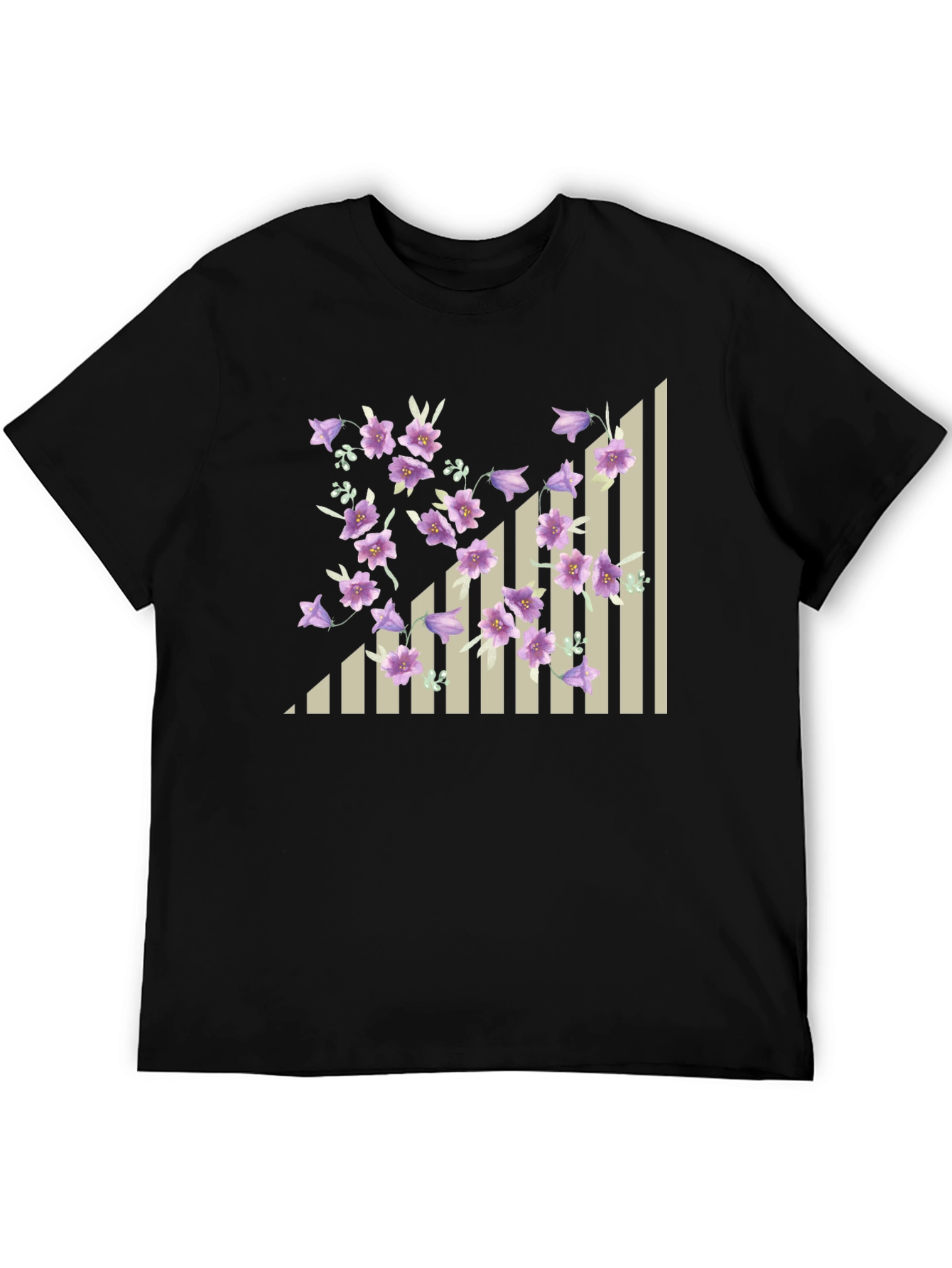 Floral & Stripes Black T-Shirt