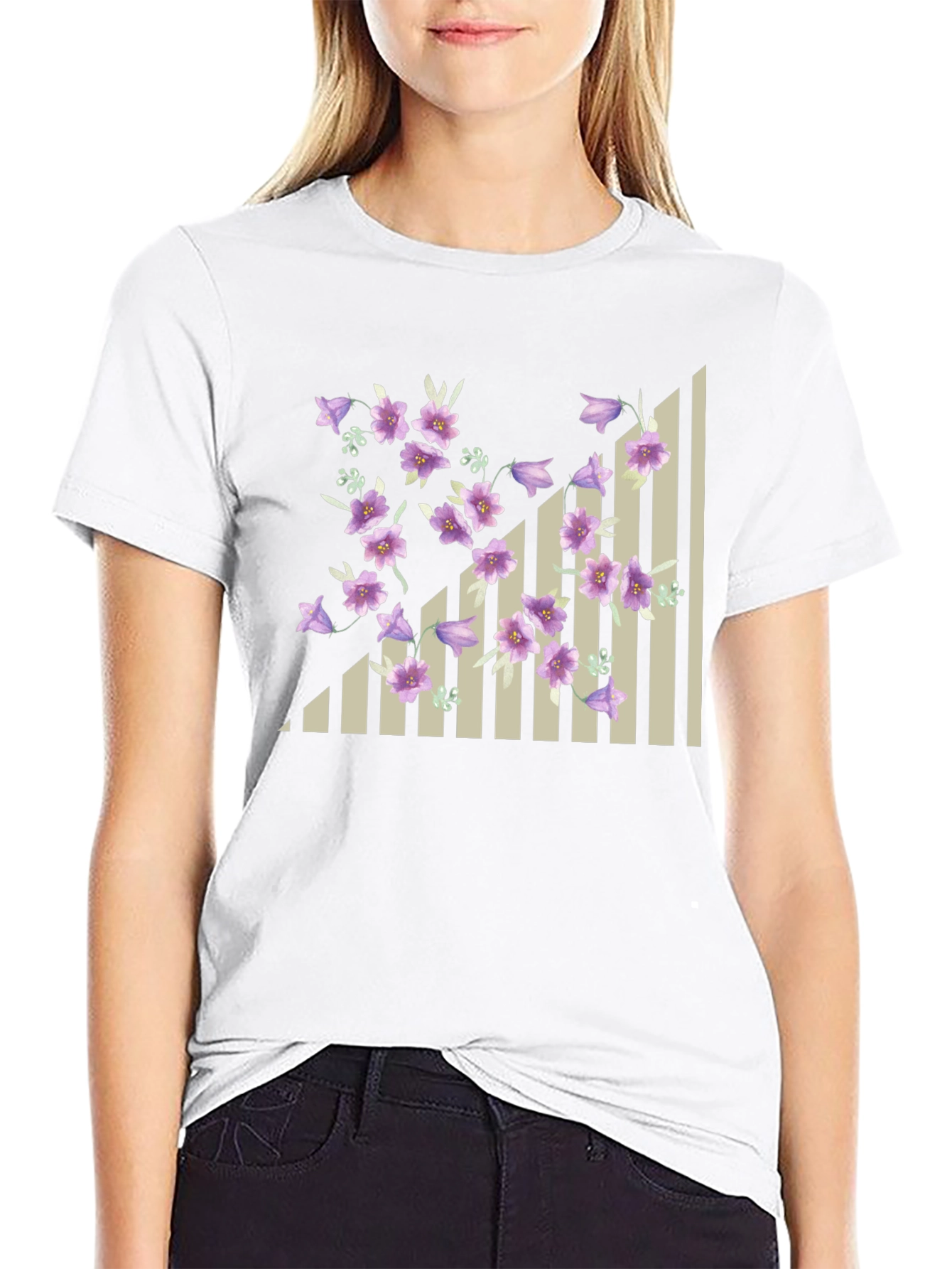 Floral & Stripes Black T-Shirt