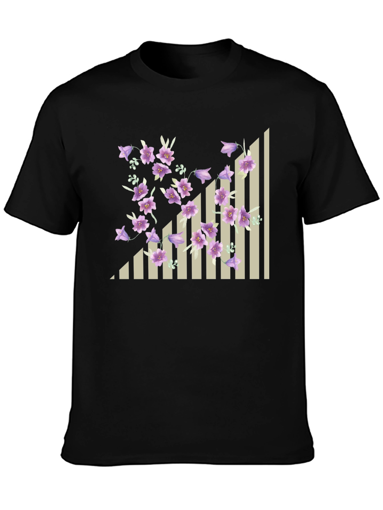 Floral & Stripes Black T-Shirt