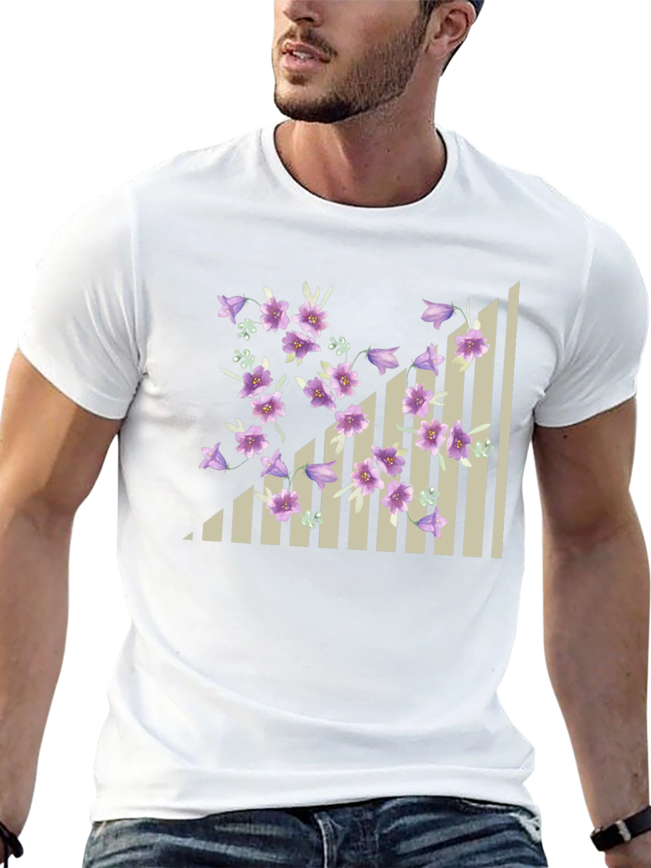 Floral & Stripes Black T-Shirt