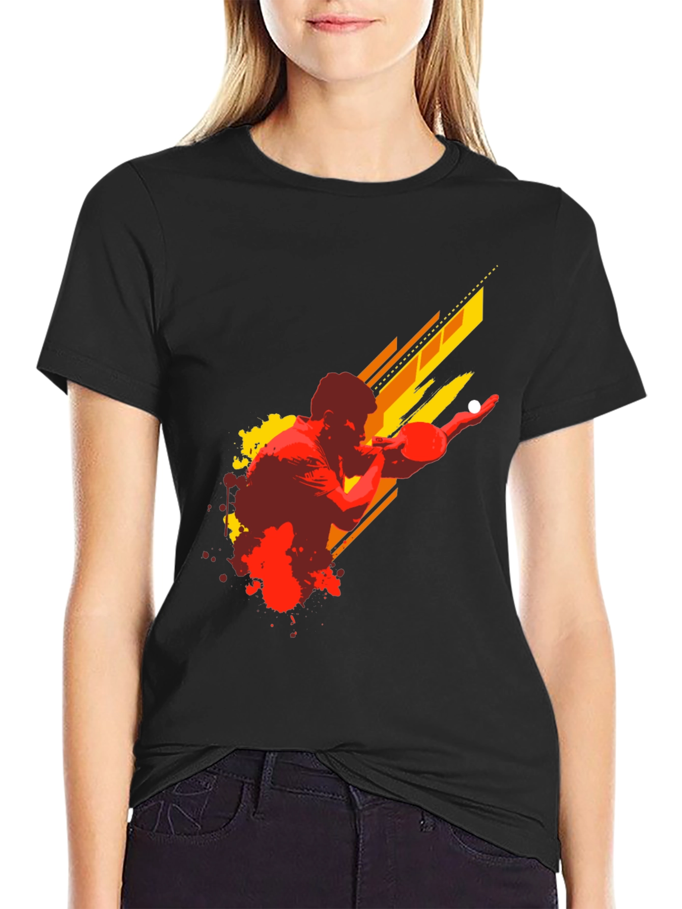 Ping Pong Player Graphic Tee - Black