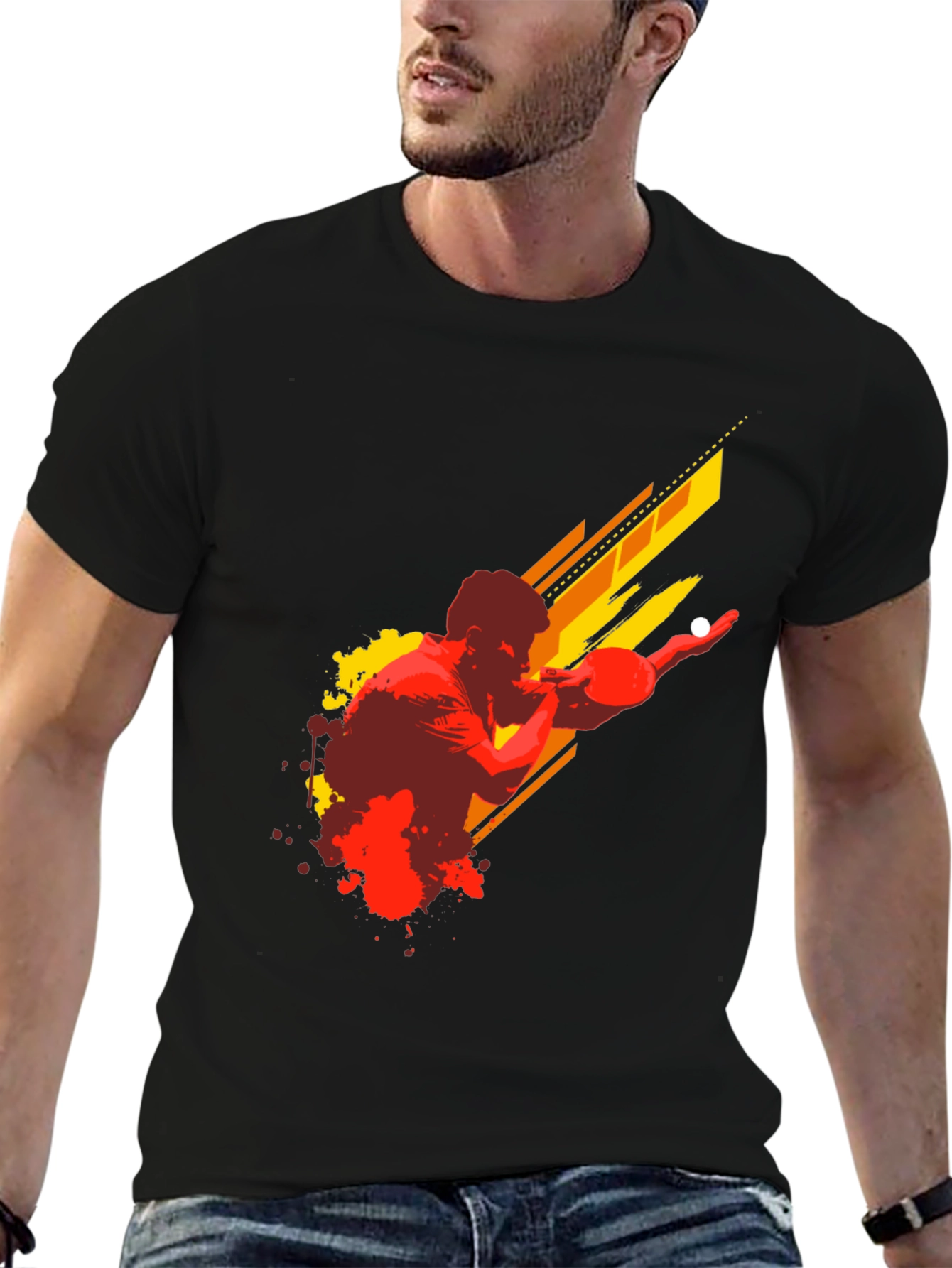 Ping Pong Player Graphic Tee - Black