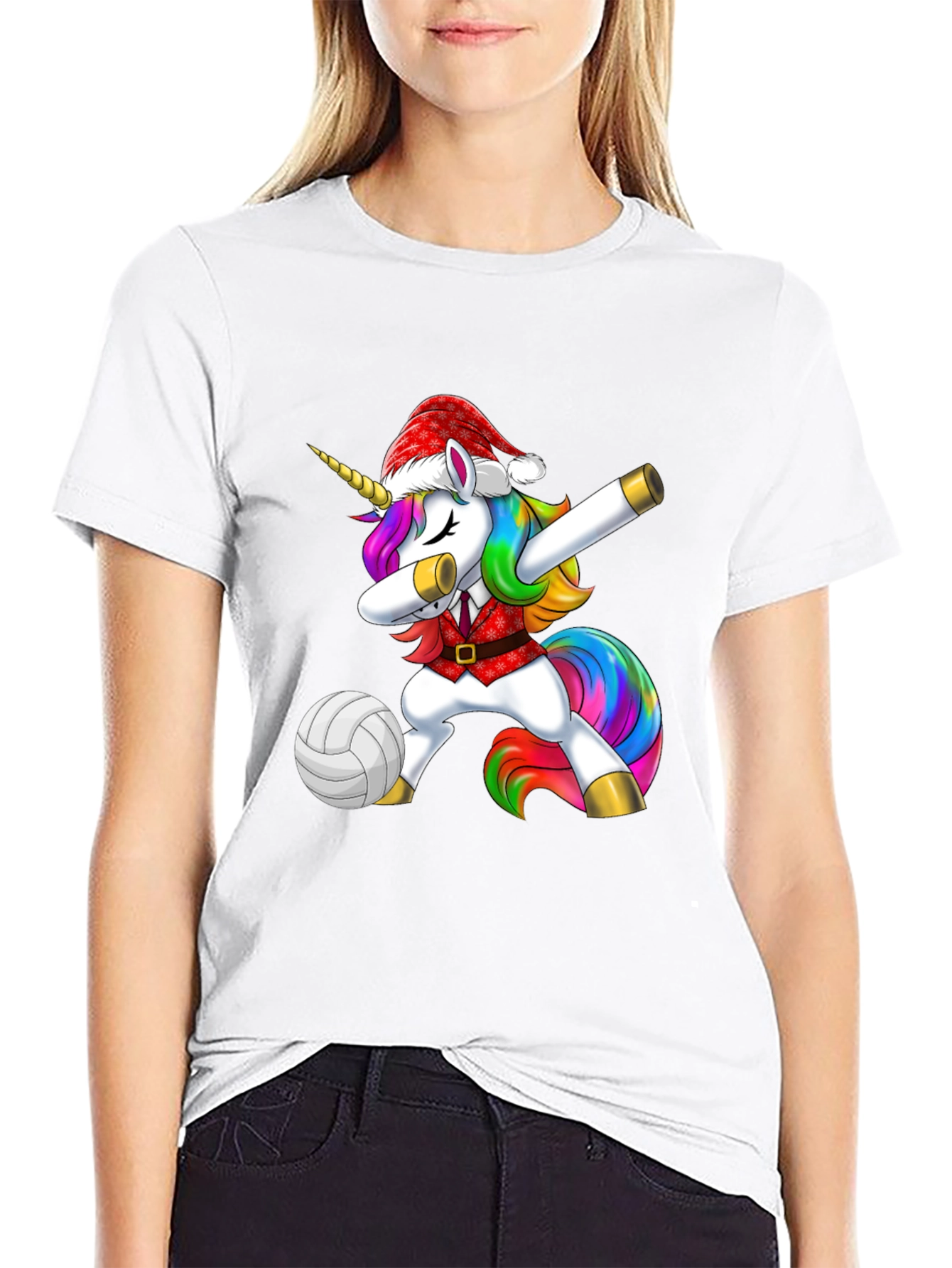 Unicorn Dabbing Volleyball Christmas Tee