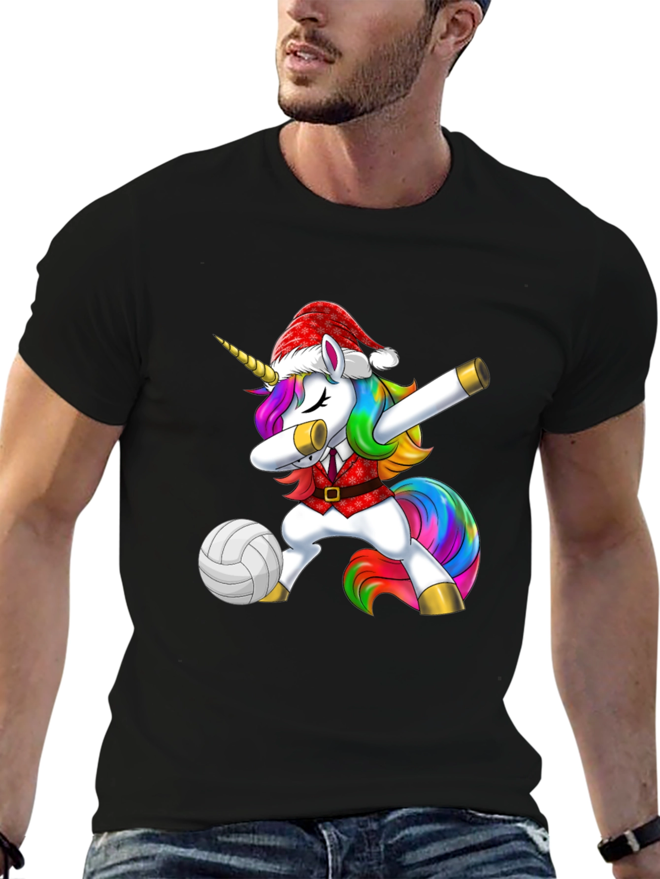 Unicorn Dabbing Volleyball Christmas Tee