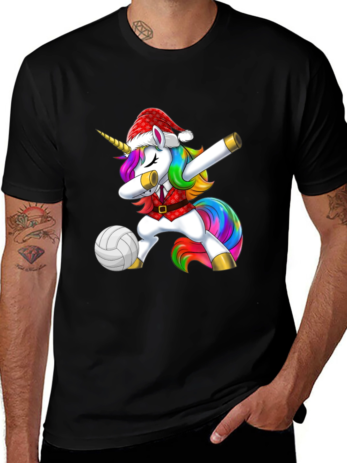 Unicorn Dabbing Volleyball Christmas Tee