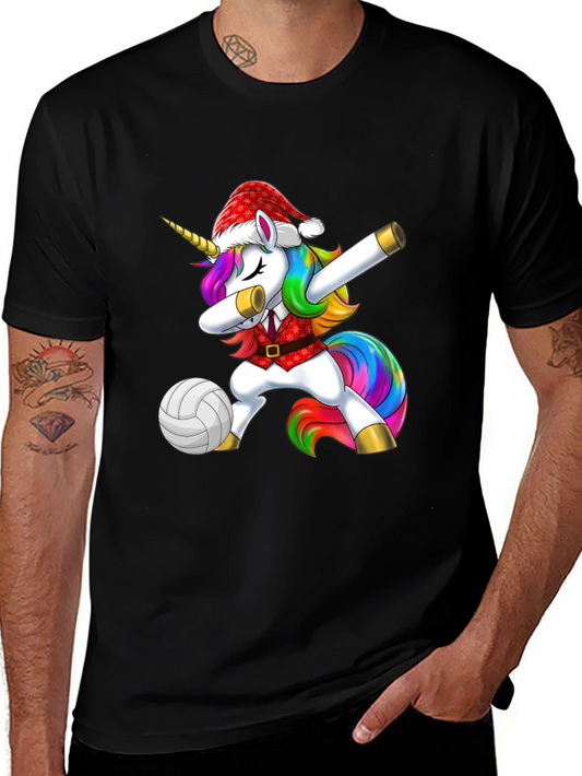 Unicorn Dabbing Volleyball Christmas Tee