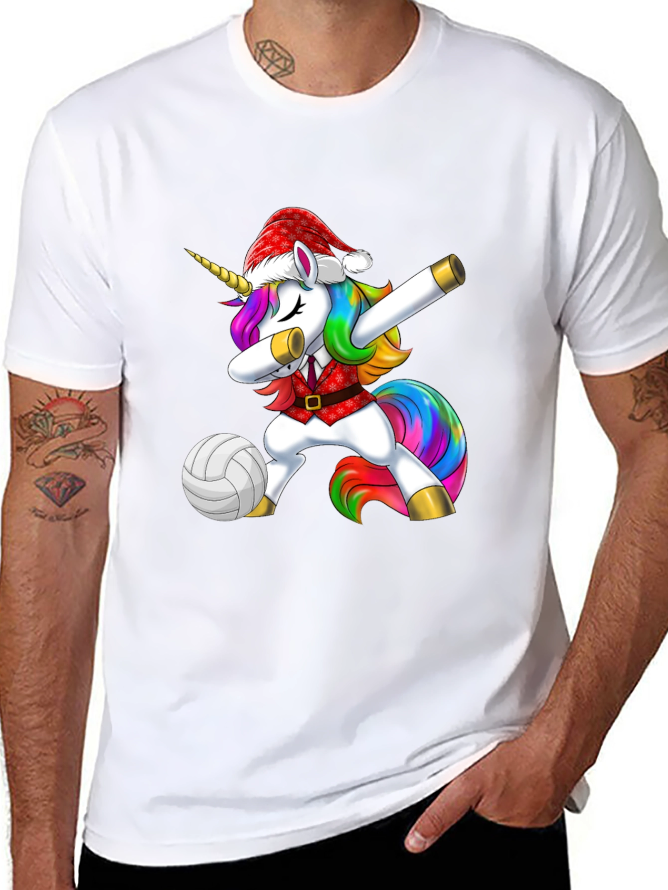 Unicorn Dabbing Volleyball Christmas Tee