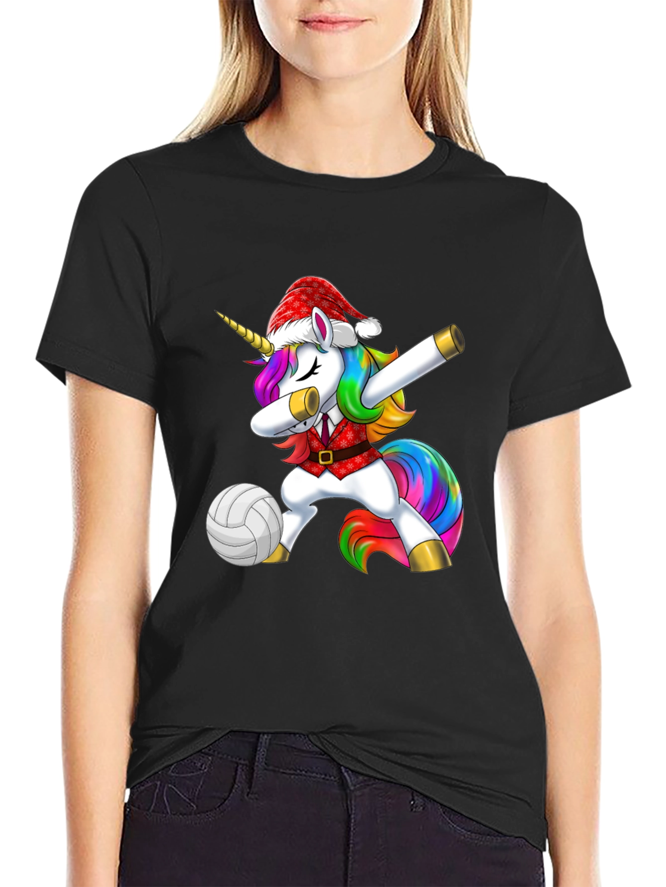 Unicorn Dabbing Volleyball Christmas Tee