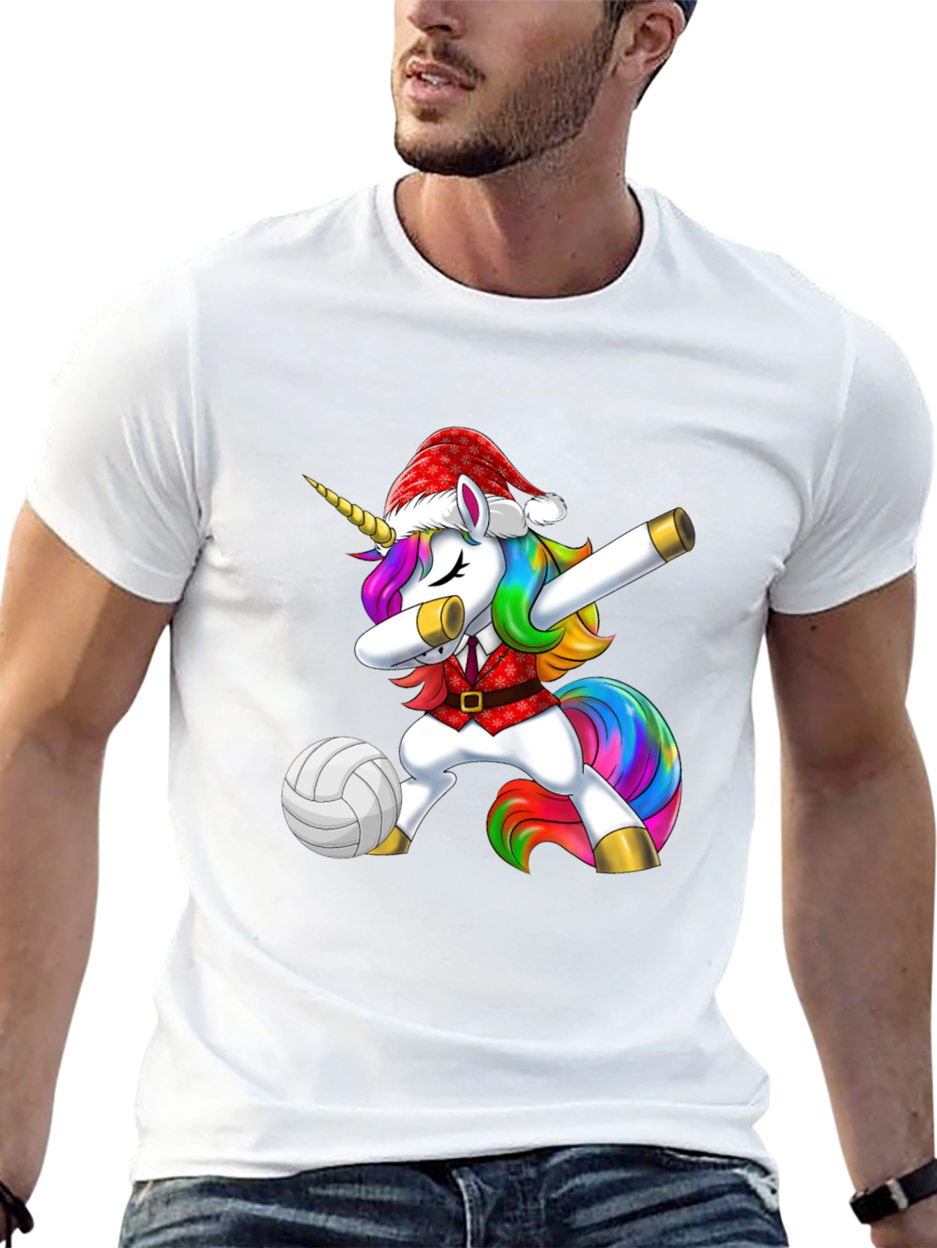 Unicorn Dabbing Volleyball Christmas Tee