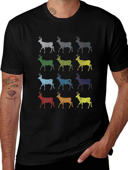 Colorful Deer Graphic Print T-Shirt