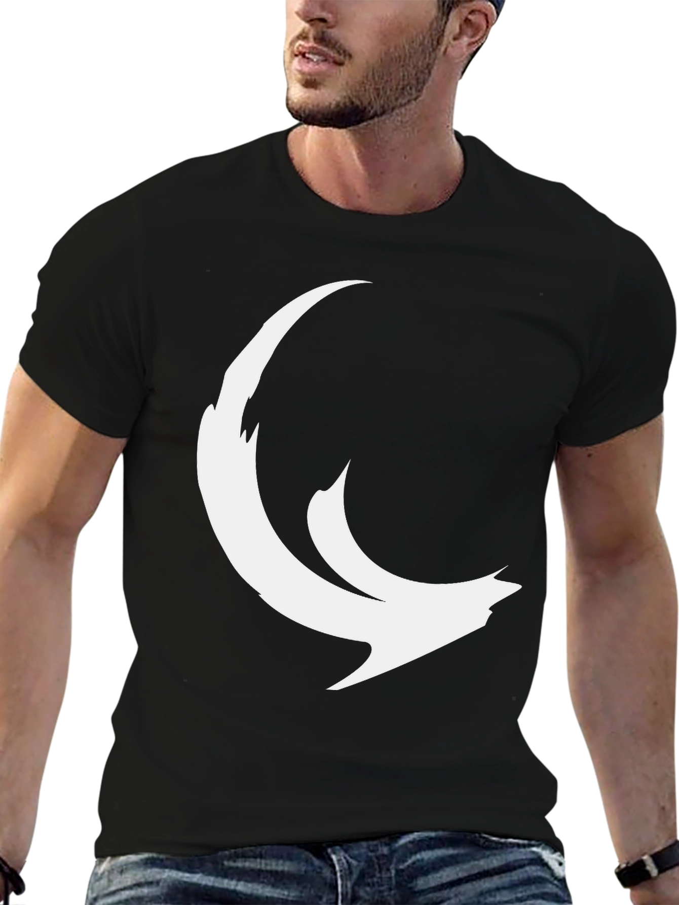 Abstract Crescent Moon Graphic Black Tee