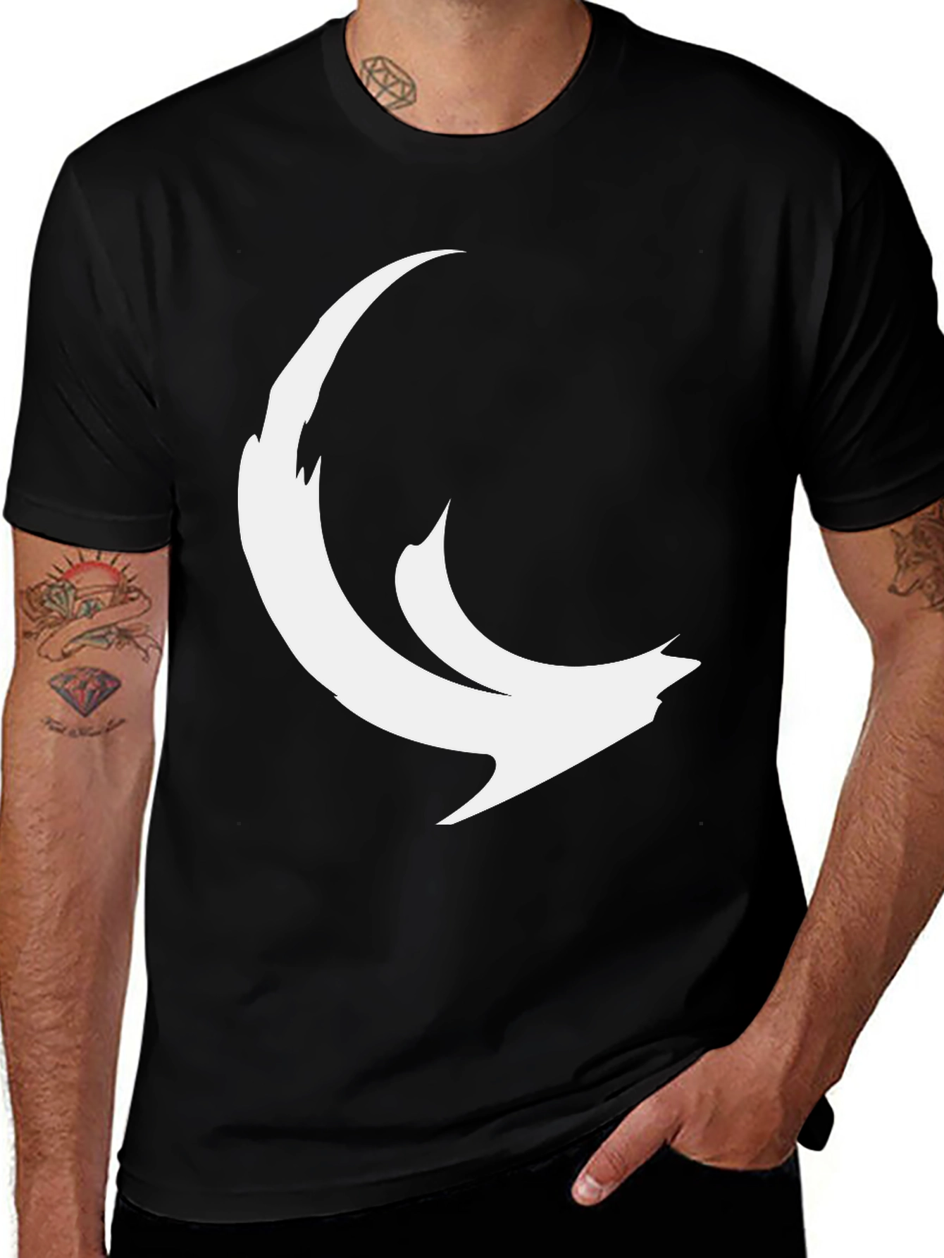 Abstract Crescent Moon Graphic Black Tee