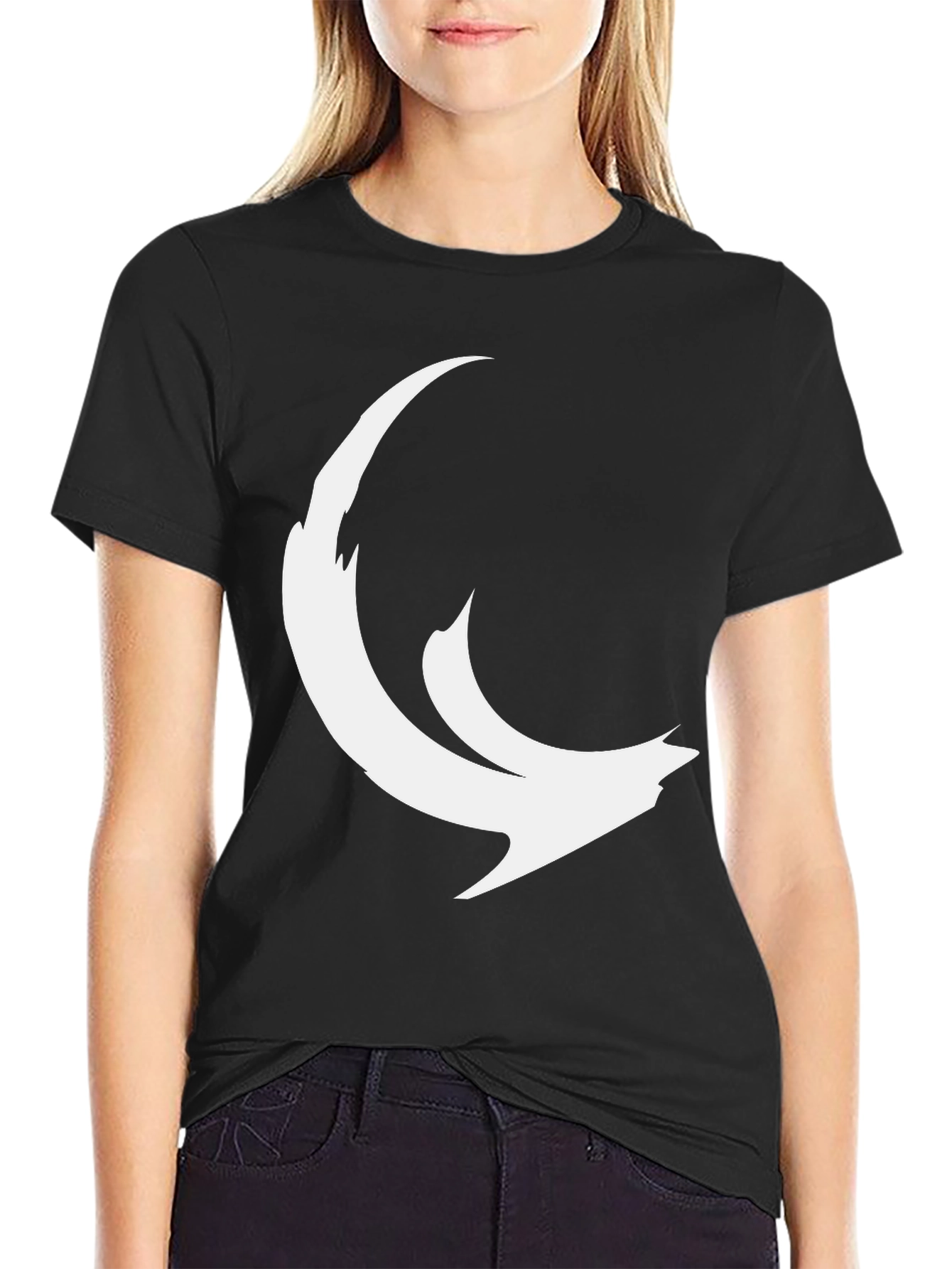 Abstract Crescent Moon Graphic Black Tee