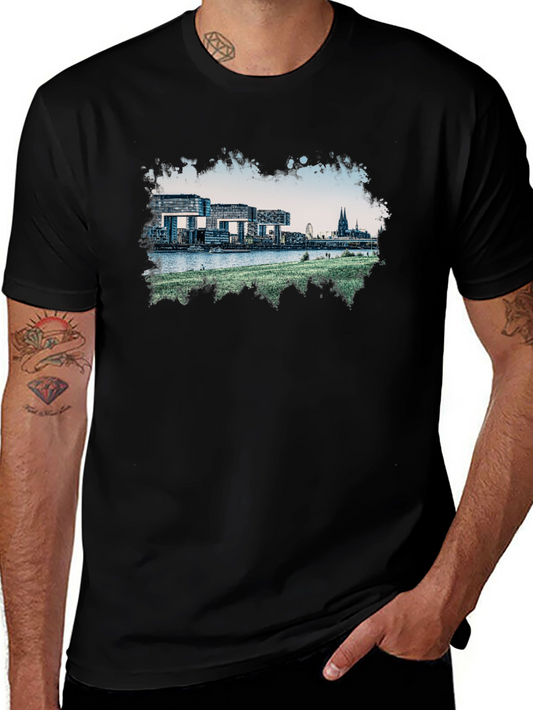 Cologne Germany Skyline Graphic Tee - Black Cotton Blend