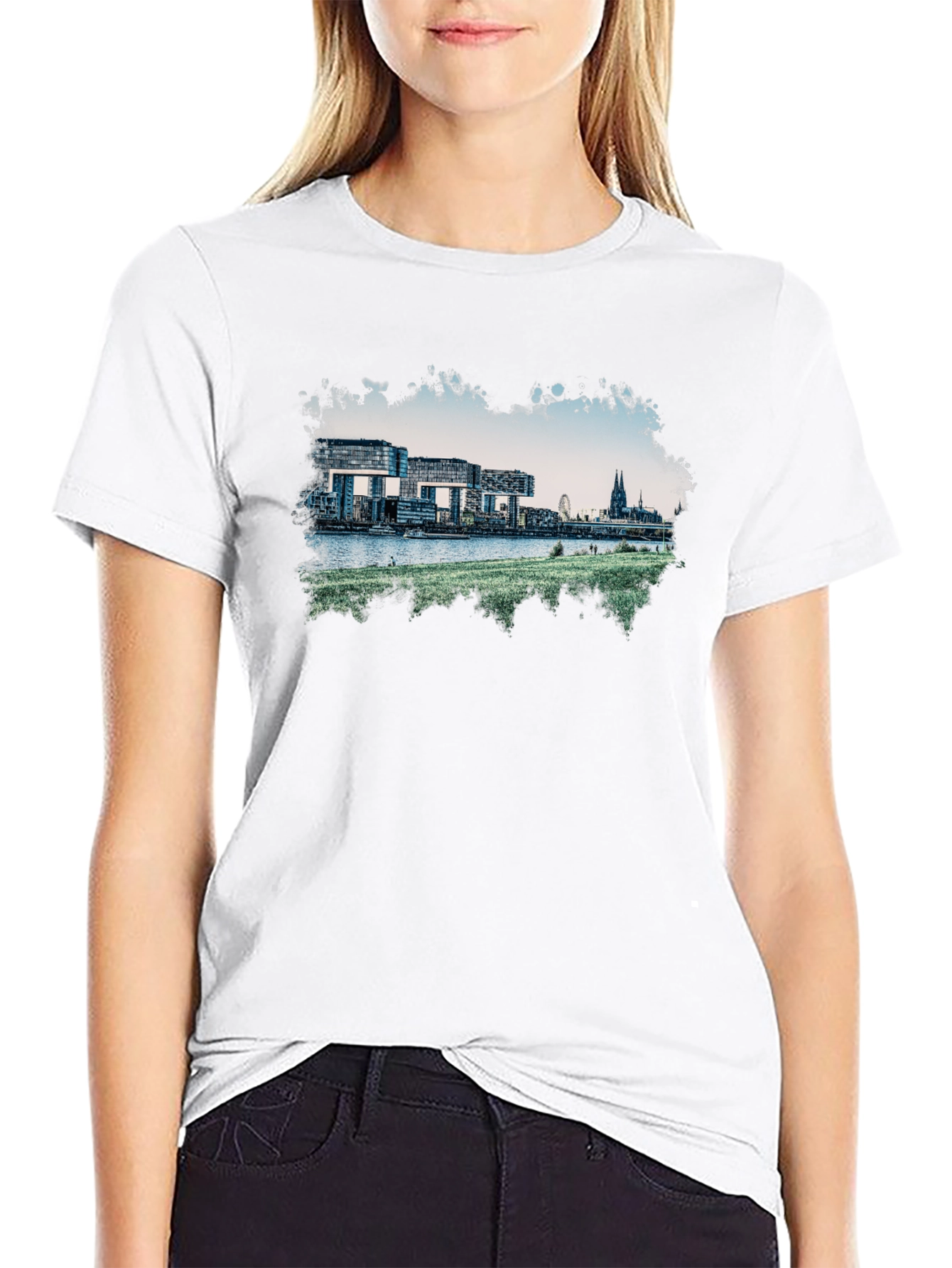 Cologne Germany Skyline Graphic Tee - Black Cotton Blend