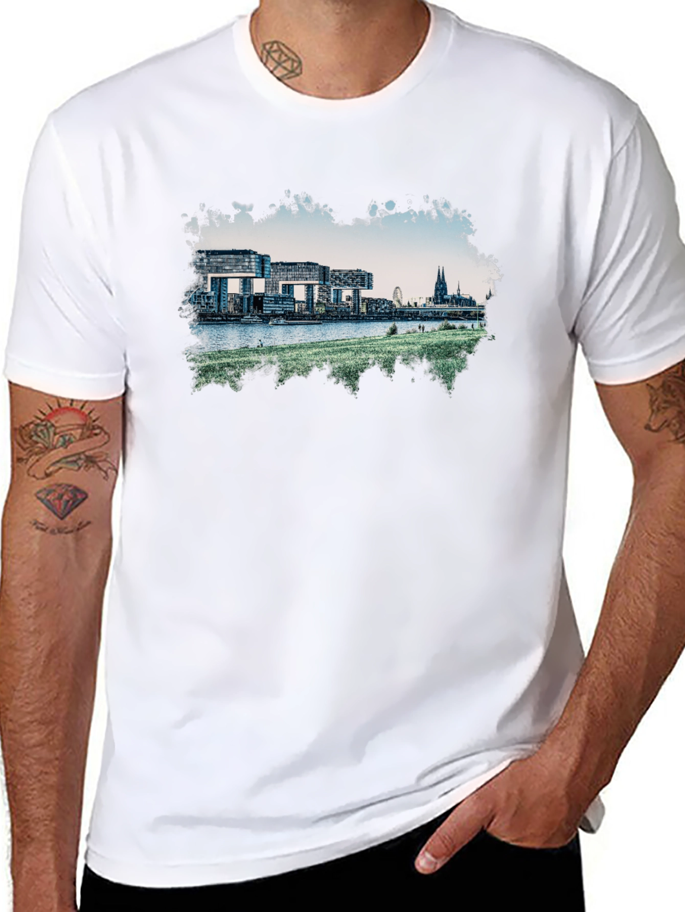 Cologne Germany Skyline Graphic Tee - Black Cotton Blend