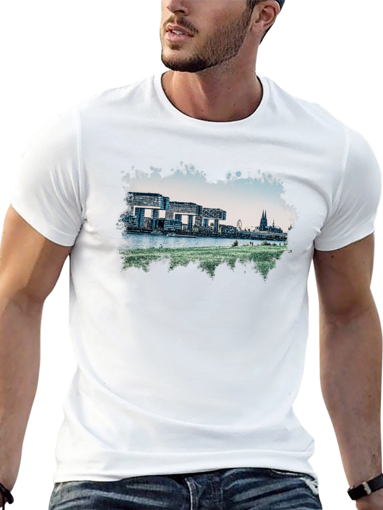 Cologne Germany Skyline Graphic Tee - Black Cotton Blend