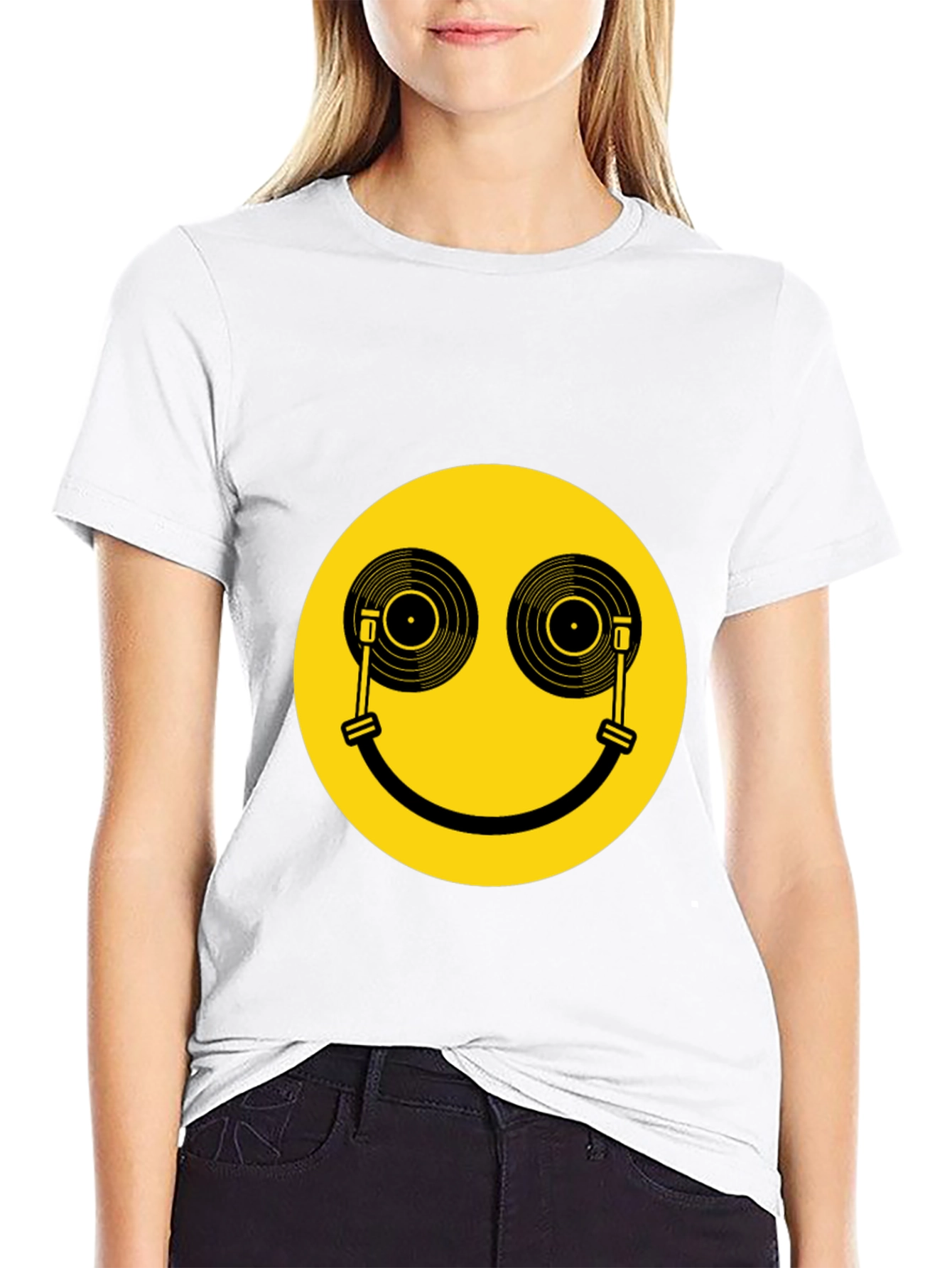 Smiley Face DJ Turntable Graphic Tee - Black