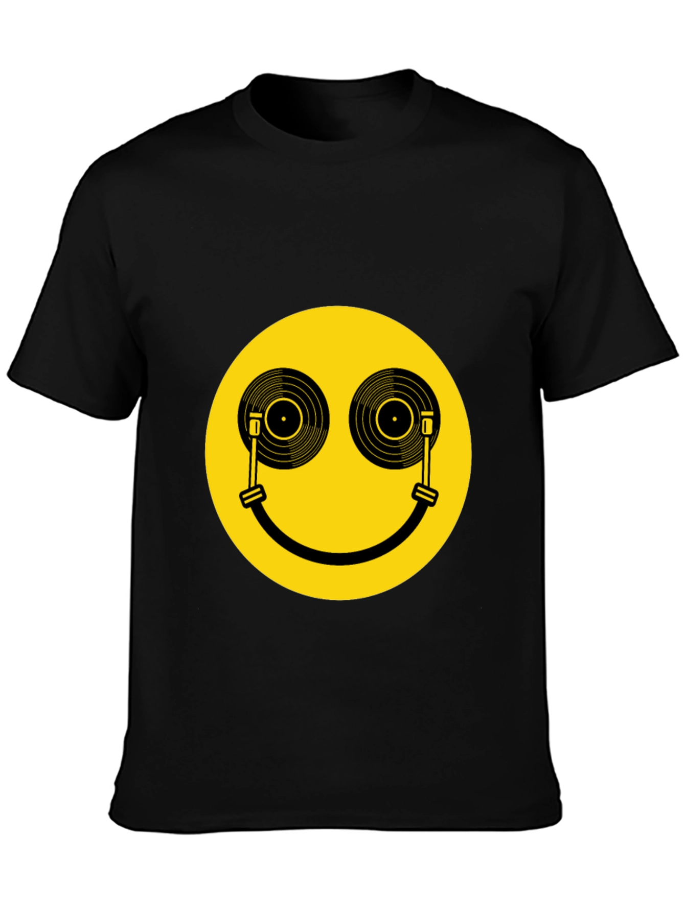 Smiley Face DJ Turntable Graphic Tee - Black