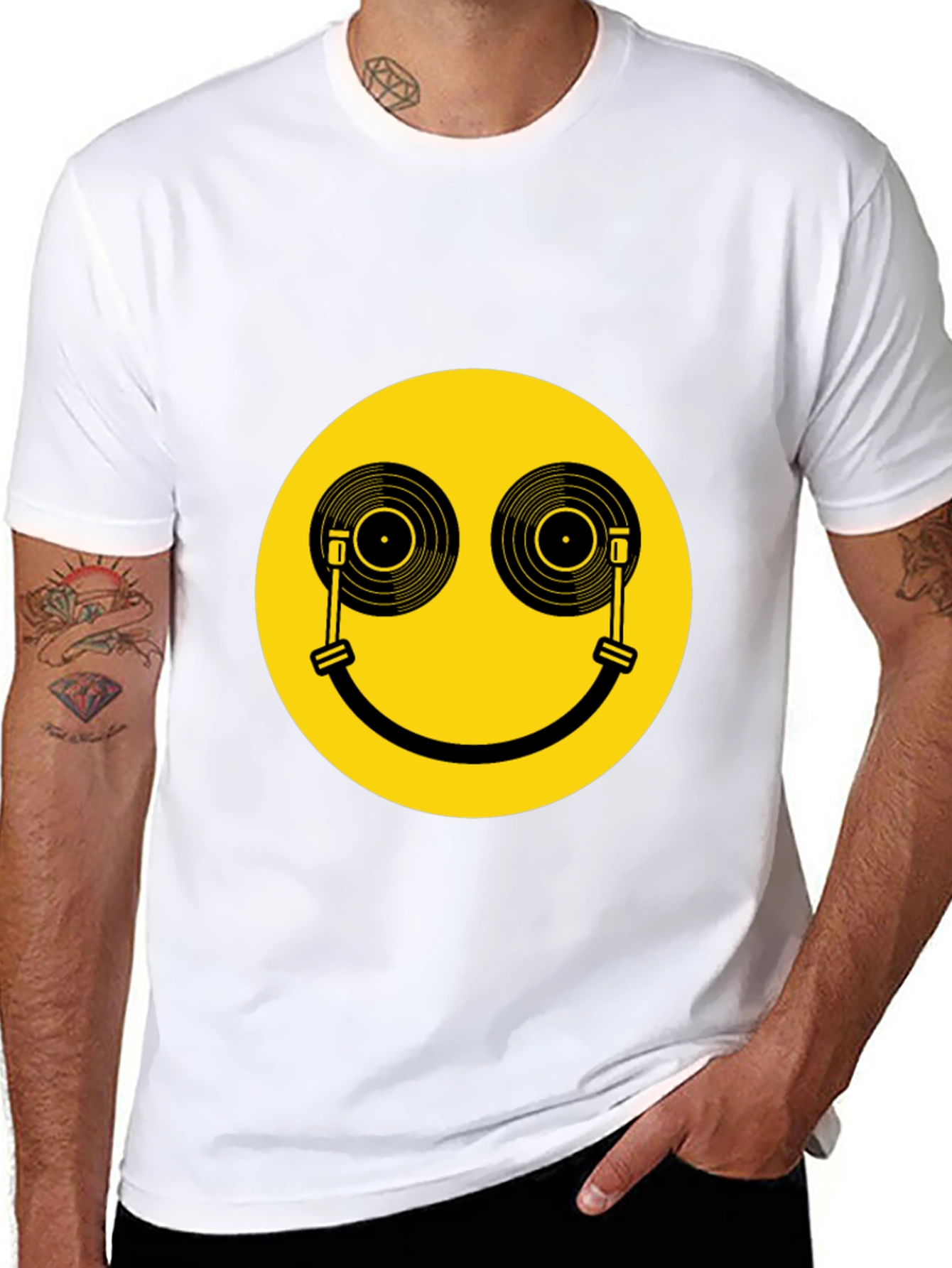 Smiley Face DJ Turntable Graphic Tee - Black