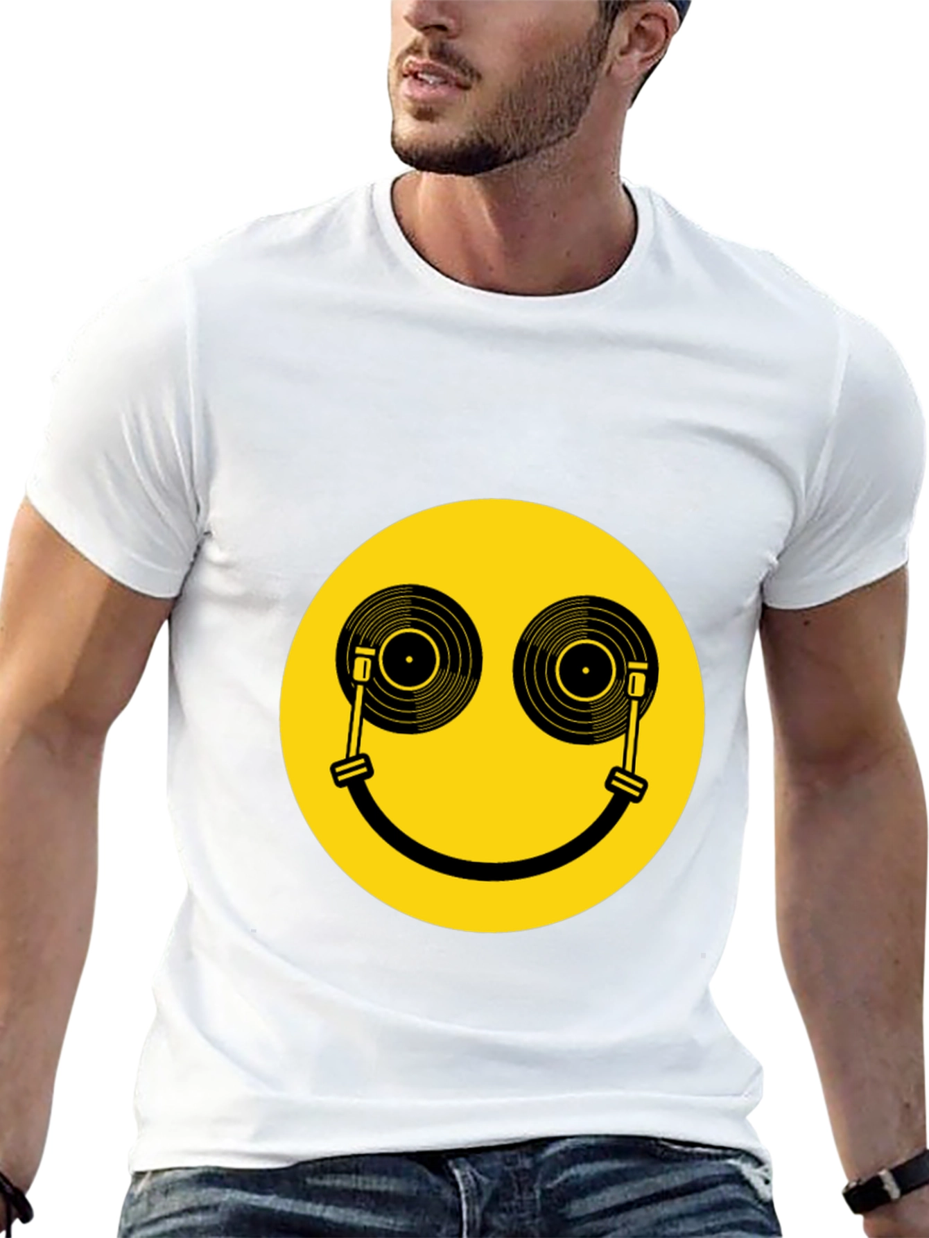 Smiley Face DJ Turntable Graphic Tee - Black