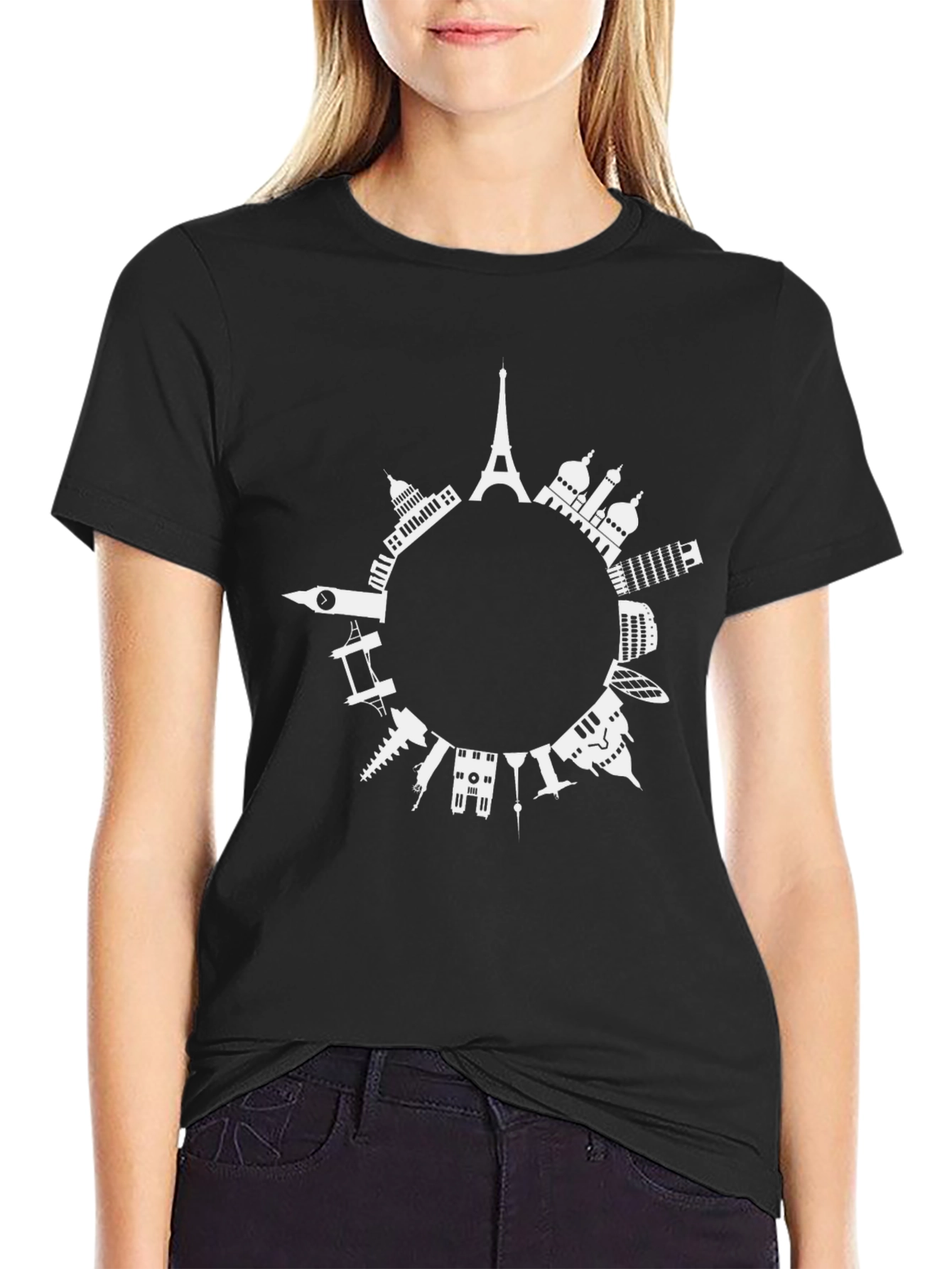 World Landmarks Black Graphic Tee