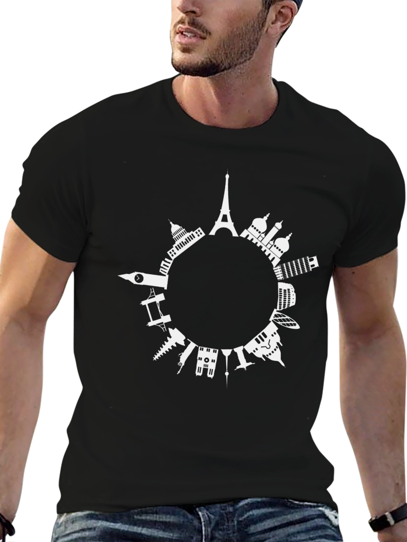 World Landmarks Black Graphic Tee