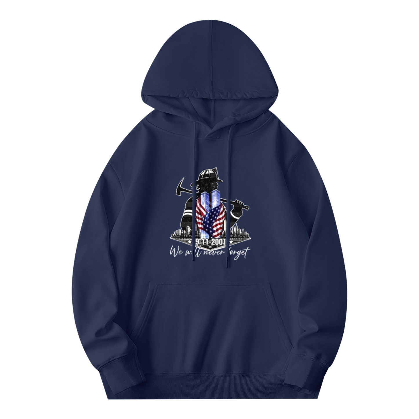Firefighter Silhouette Axe & Flag 9/11 Memorial Hoodie