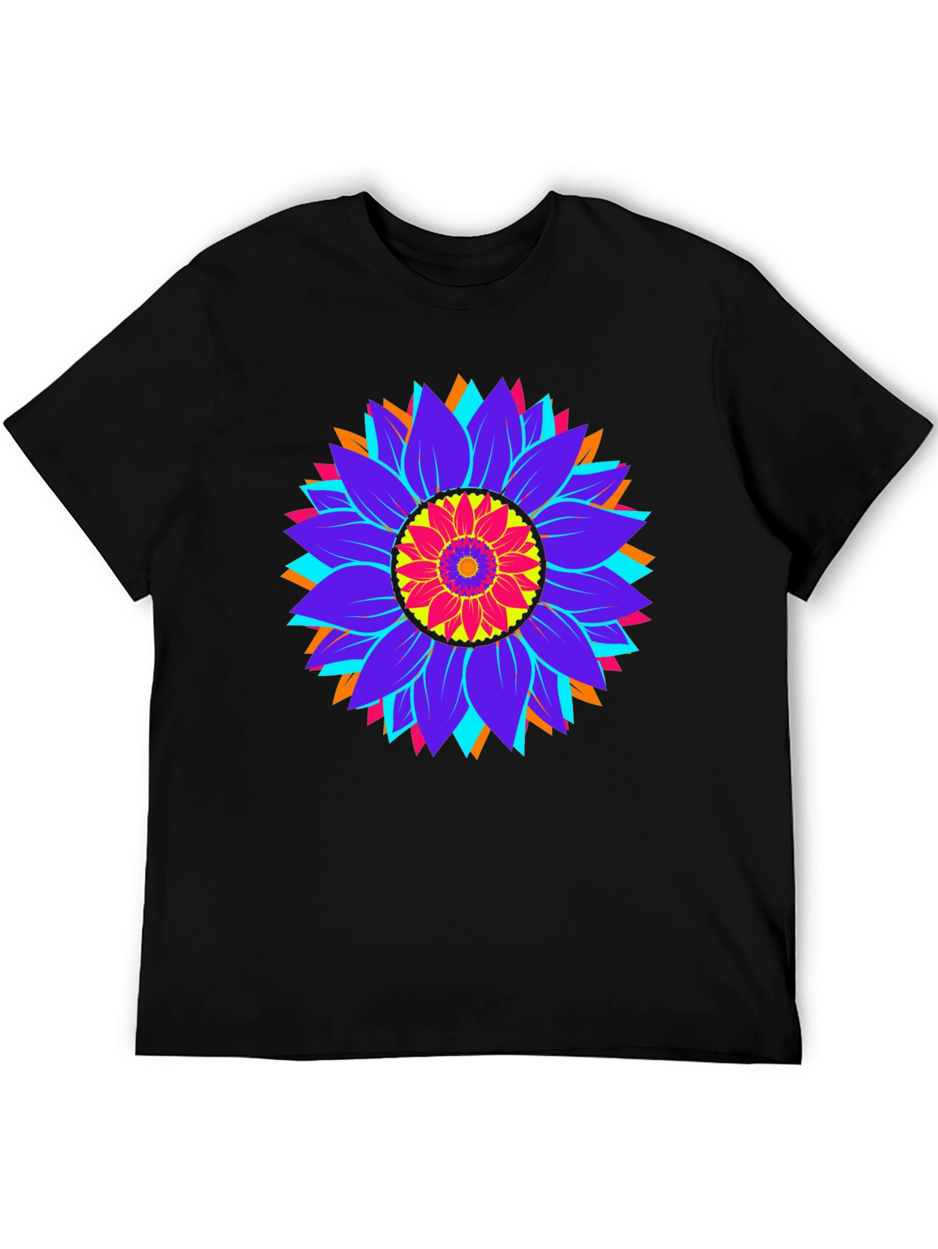 Psychedelic Sunflower Graphic Tee - Black