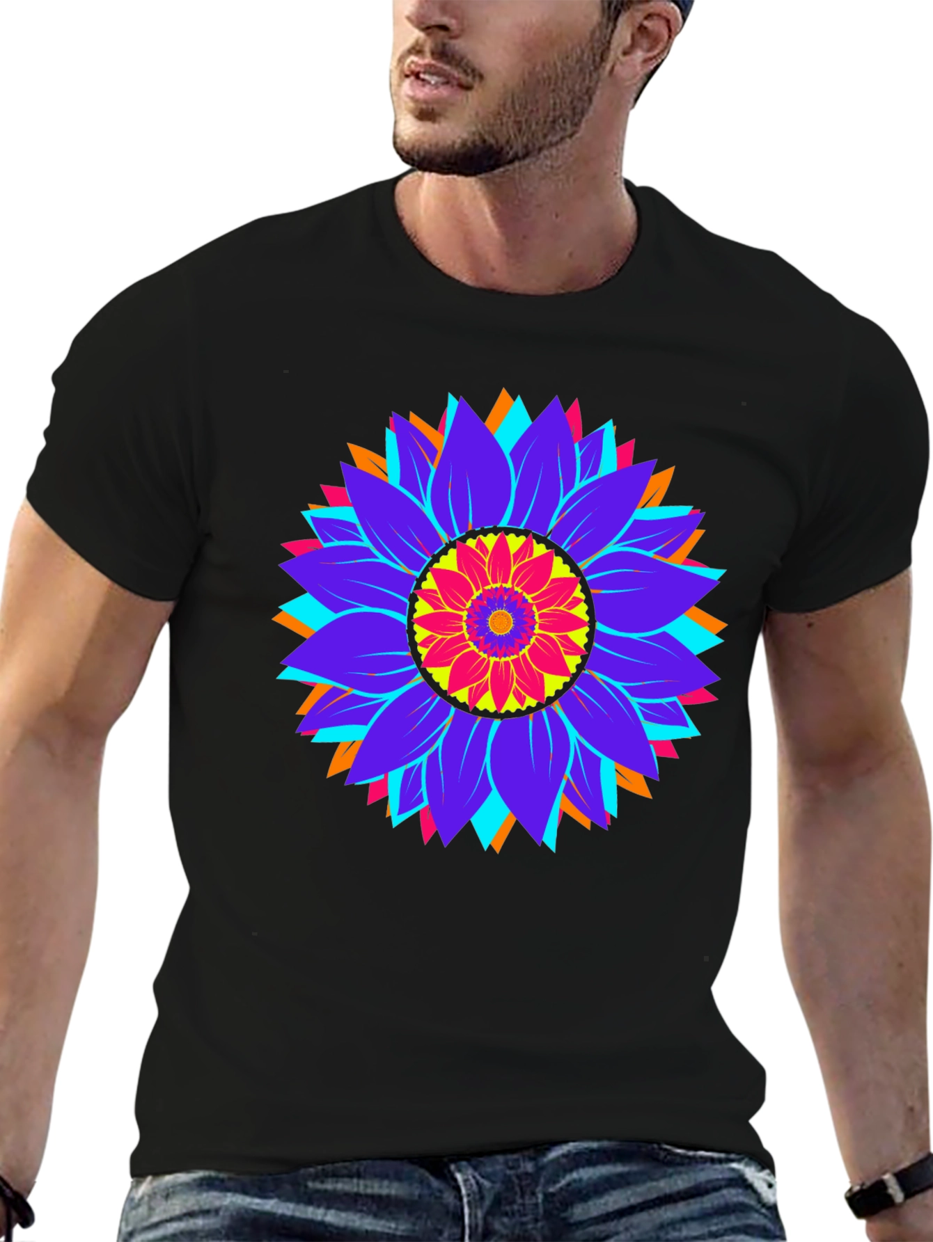 Psychedelic Sunflower Graphic Tee - Black
