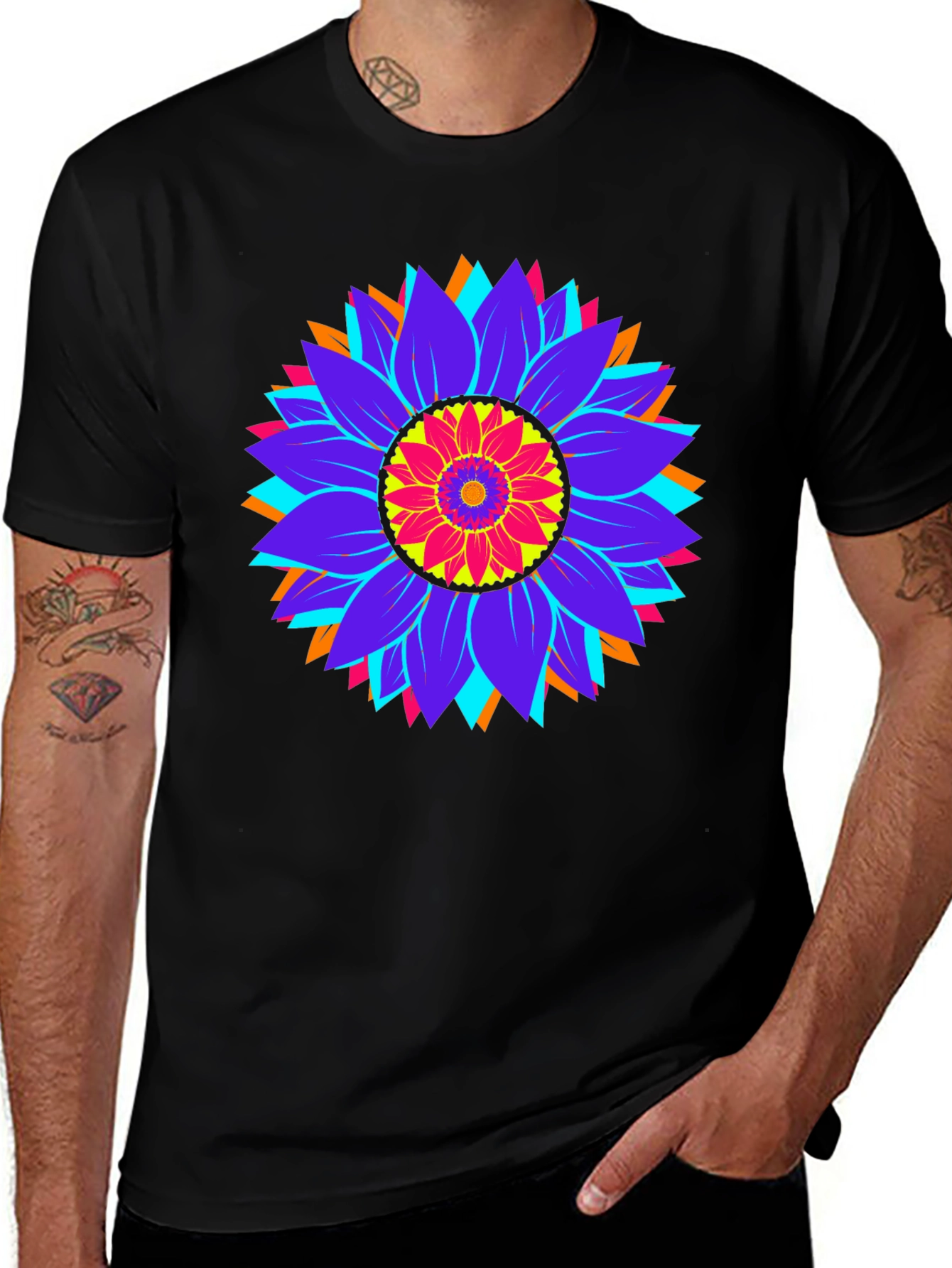 Psychedelic Sunflower Graphic Tee - Black