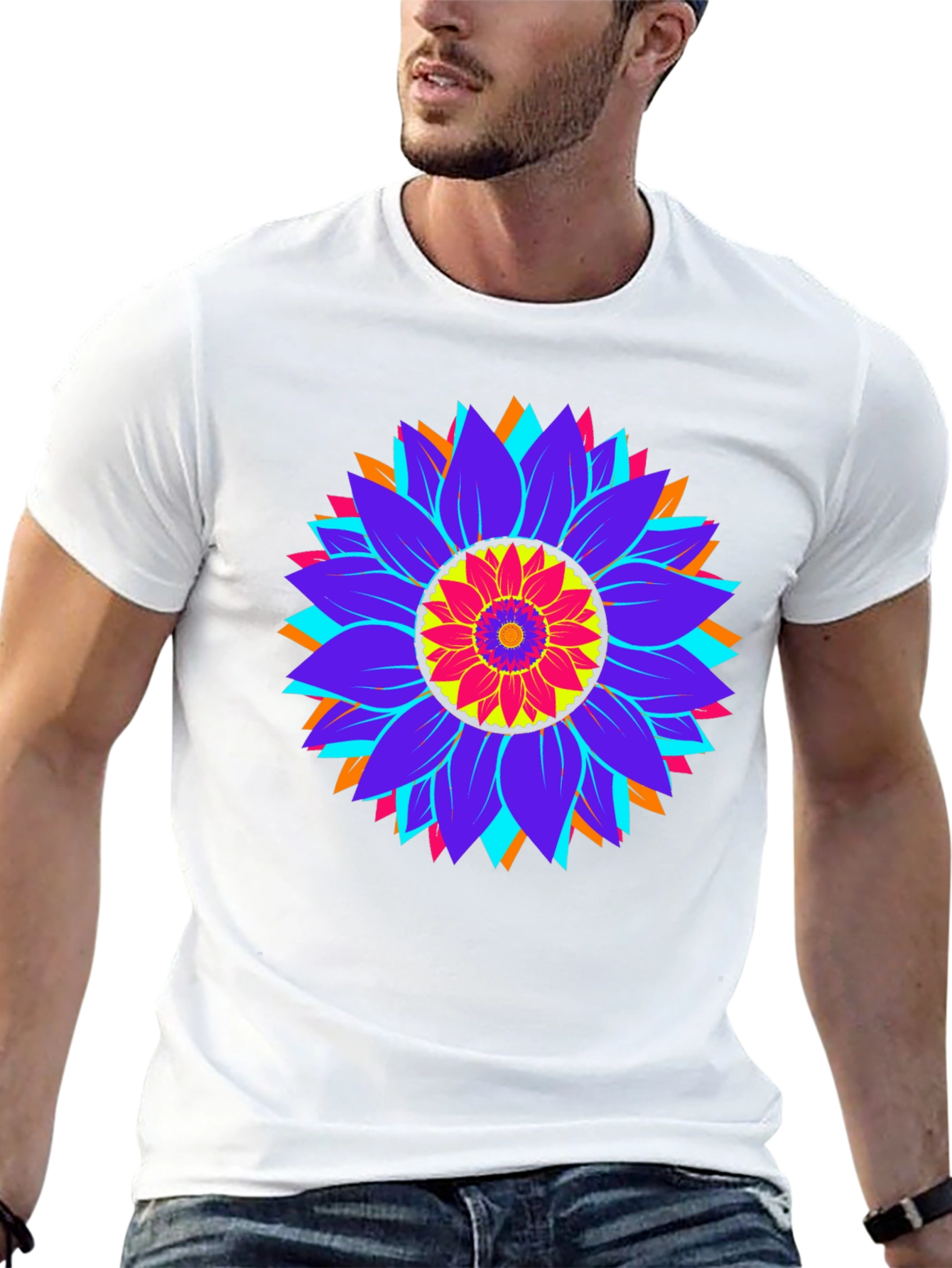 Psychedelic Sunflower Graphic Tee - Black