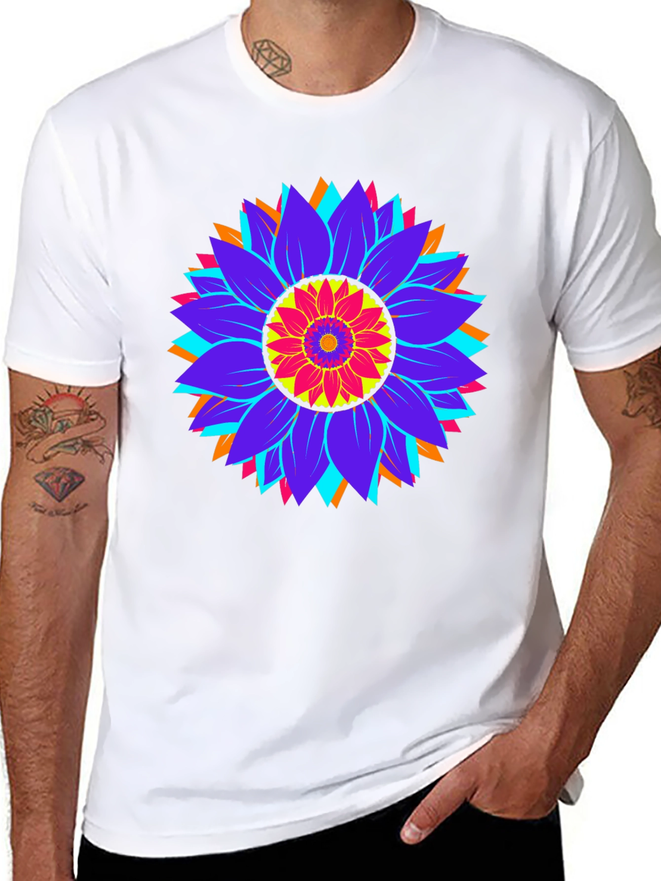 Psychedelic Sunflower Graphic Tee - Black