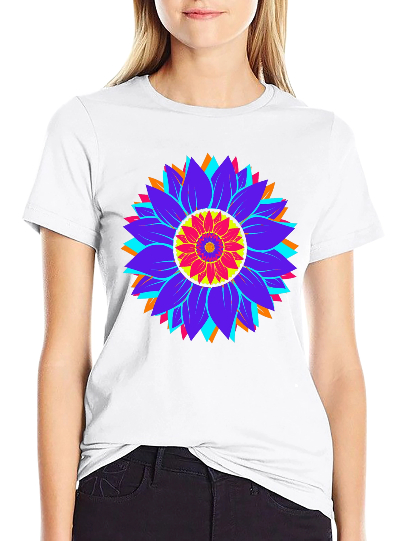 Psychedelic Sunflower Graphic Tee - Black