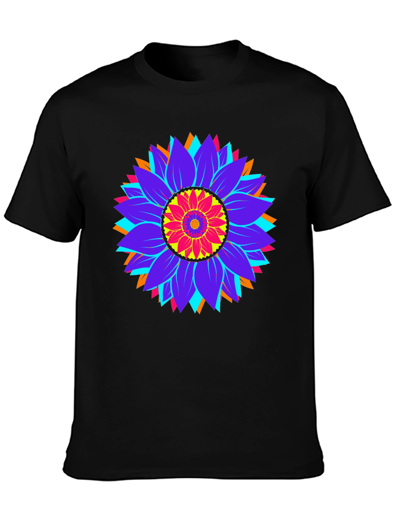 Psychedelic Sunflower Graphic Tee - Black