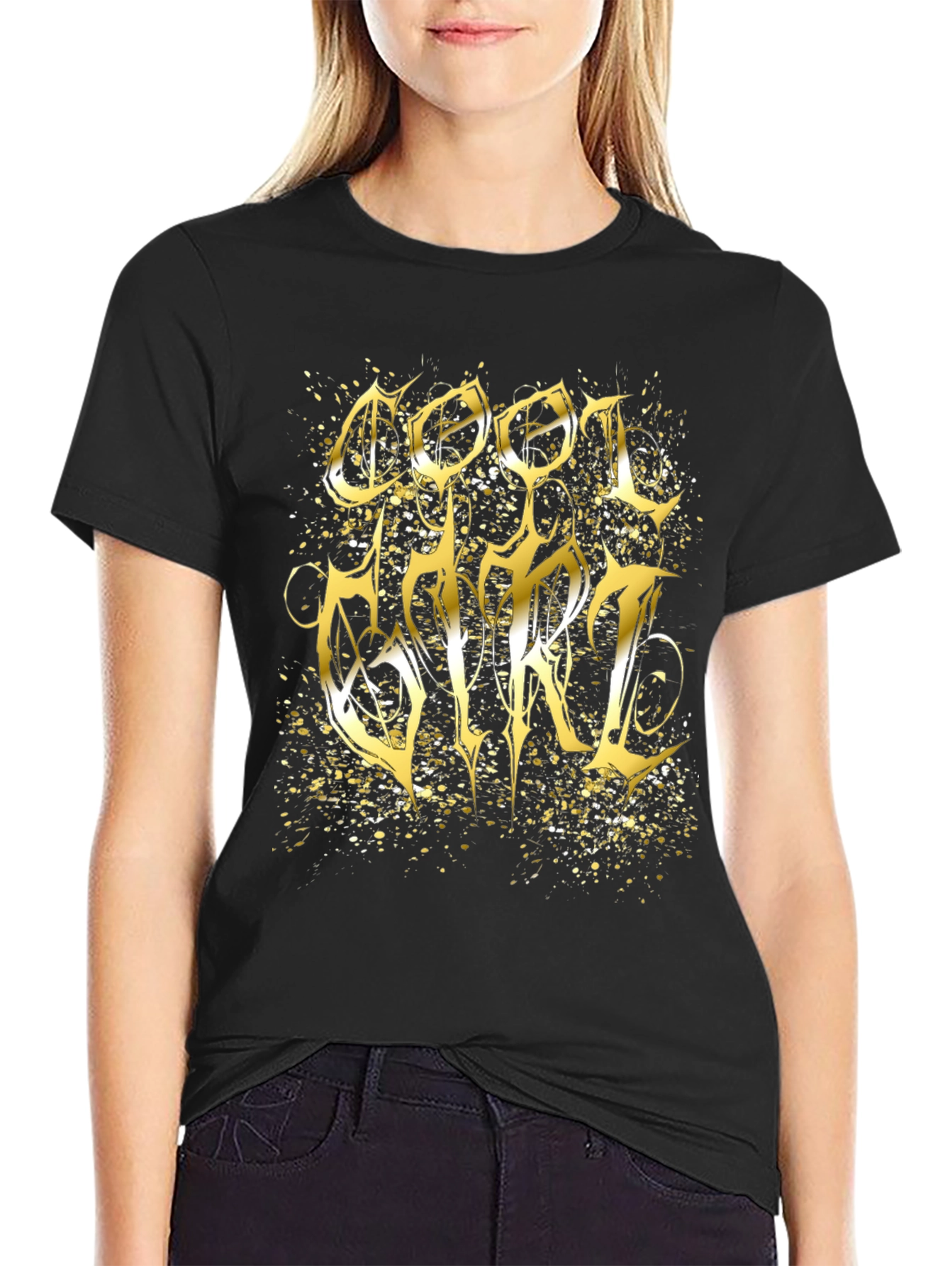 Cool Girl Gold Graphic Black T-Shirt