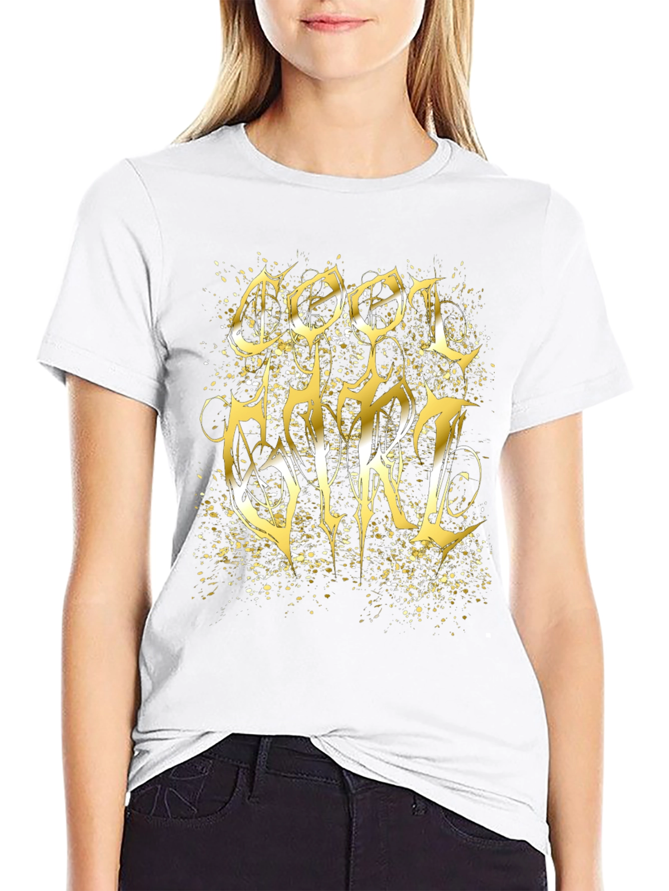 Cool Girl Gold Graphic Black T-Shirt