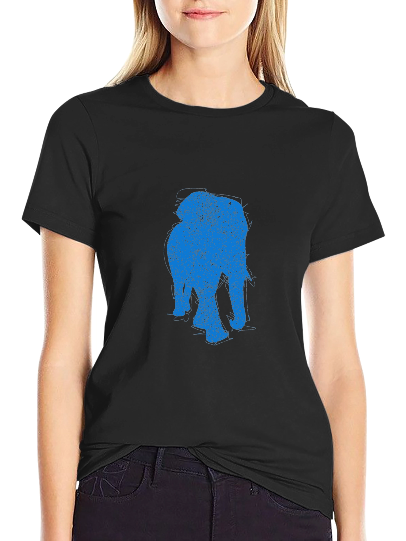 Elephant Graphic Tee - Black Cotton Casual T-Shirt
