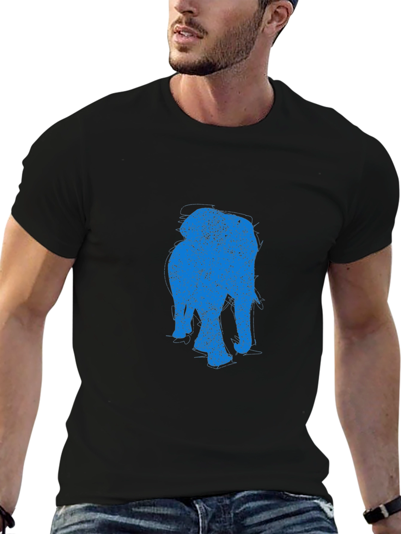 Elephant Graphic Tee - Black Cotton Casual T-Shirt
