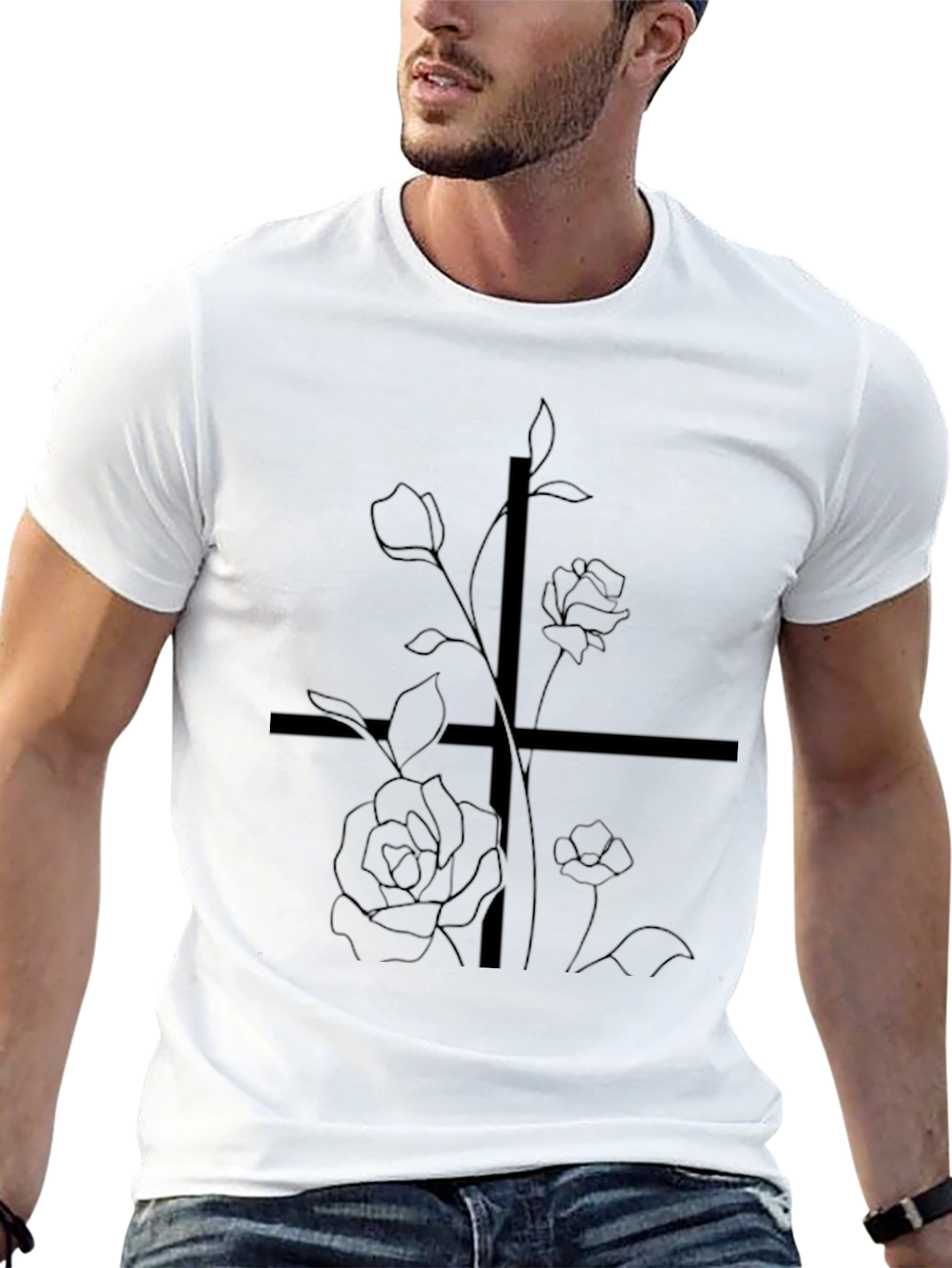 Black Floral Cross Graphic T-Shirt