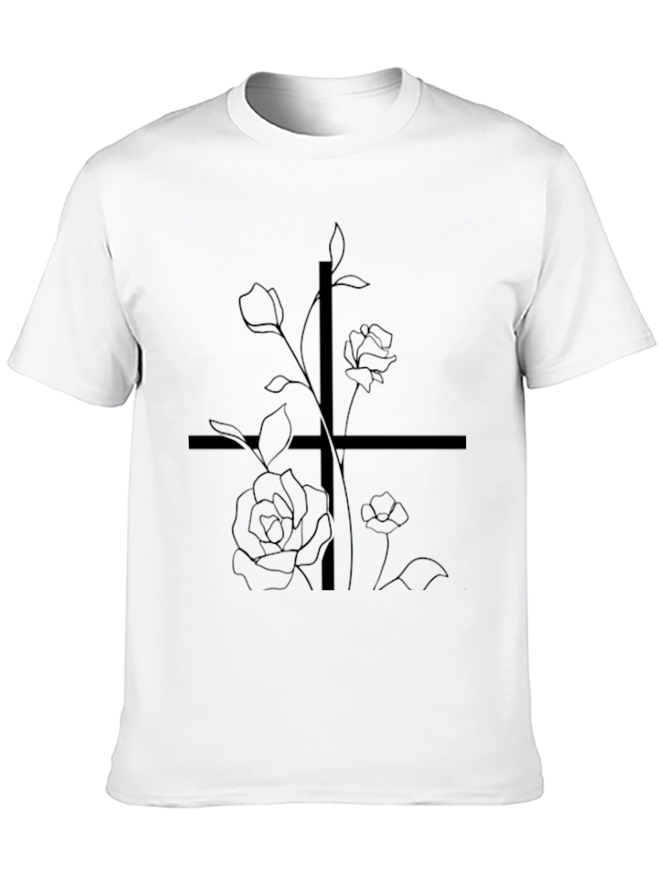 Black Floral Cross Graphic T-Shirt