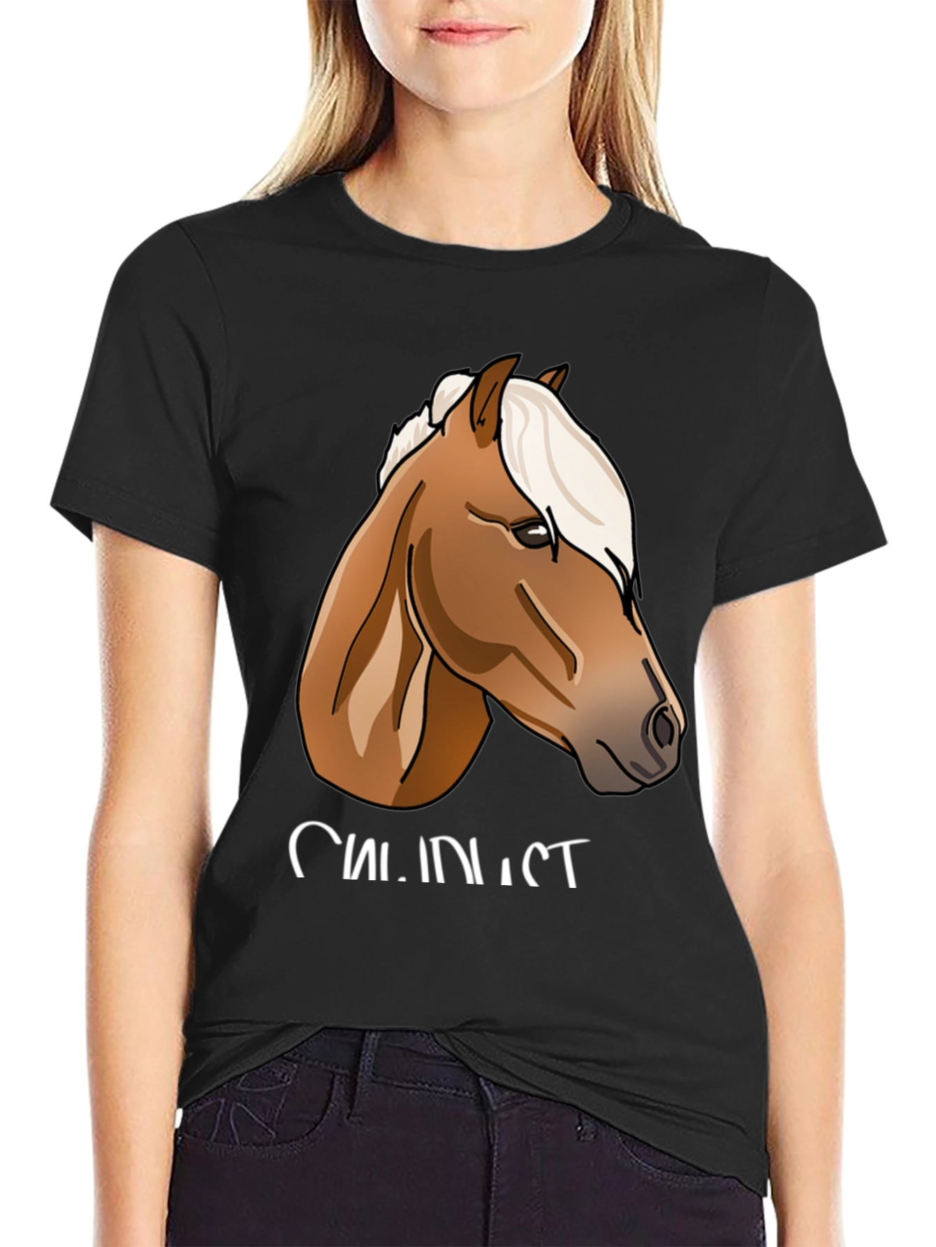 Horse Graphic Print Black T-Shirt