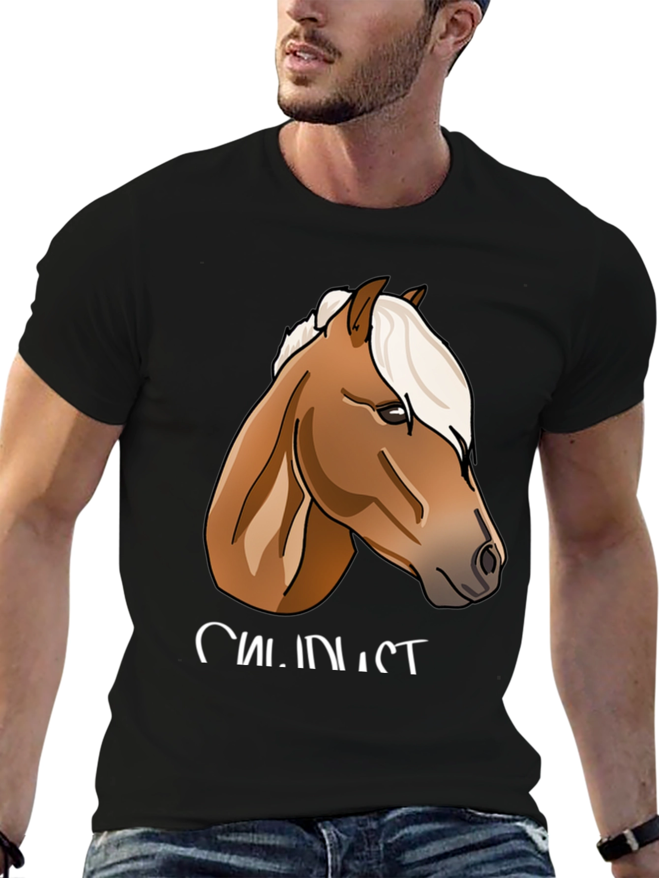 Horse Graphic Print Black T-Shirt