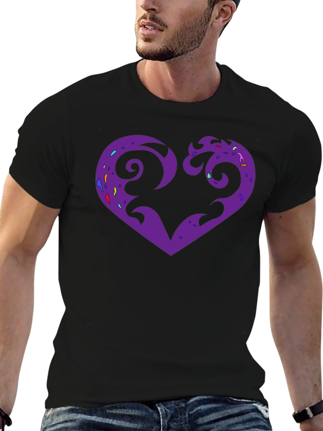 Purple Heart Graphic Black T-Shirt