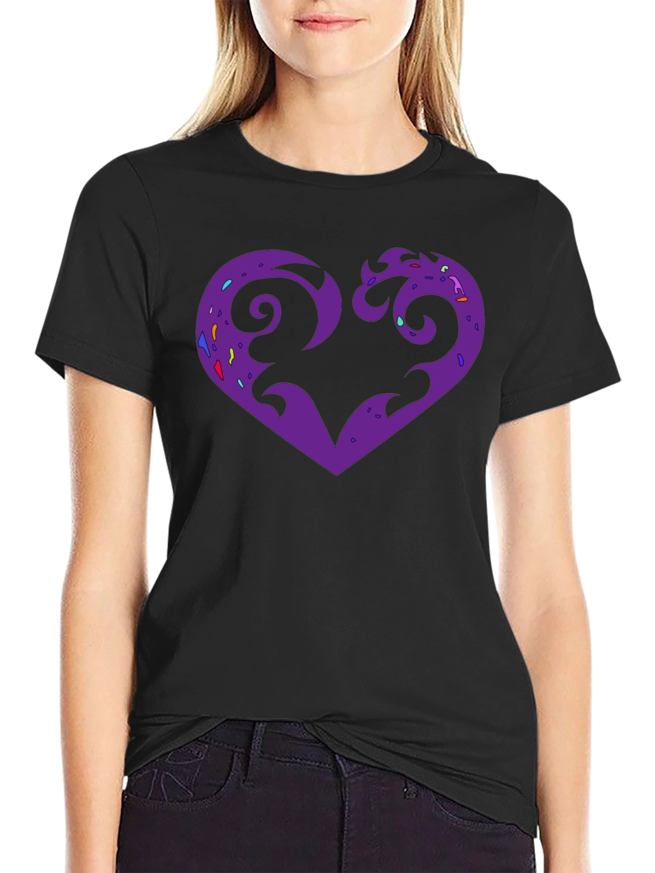 Purple Heart Graphic Black T-Shirt