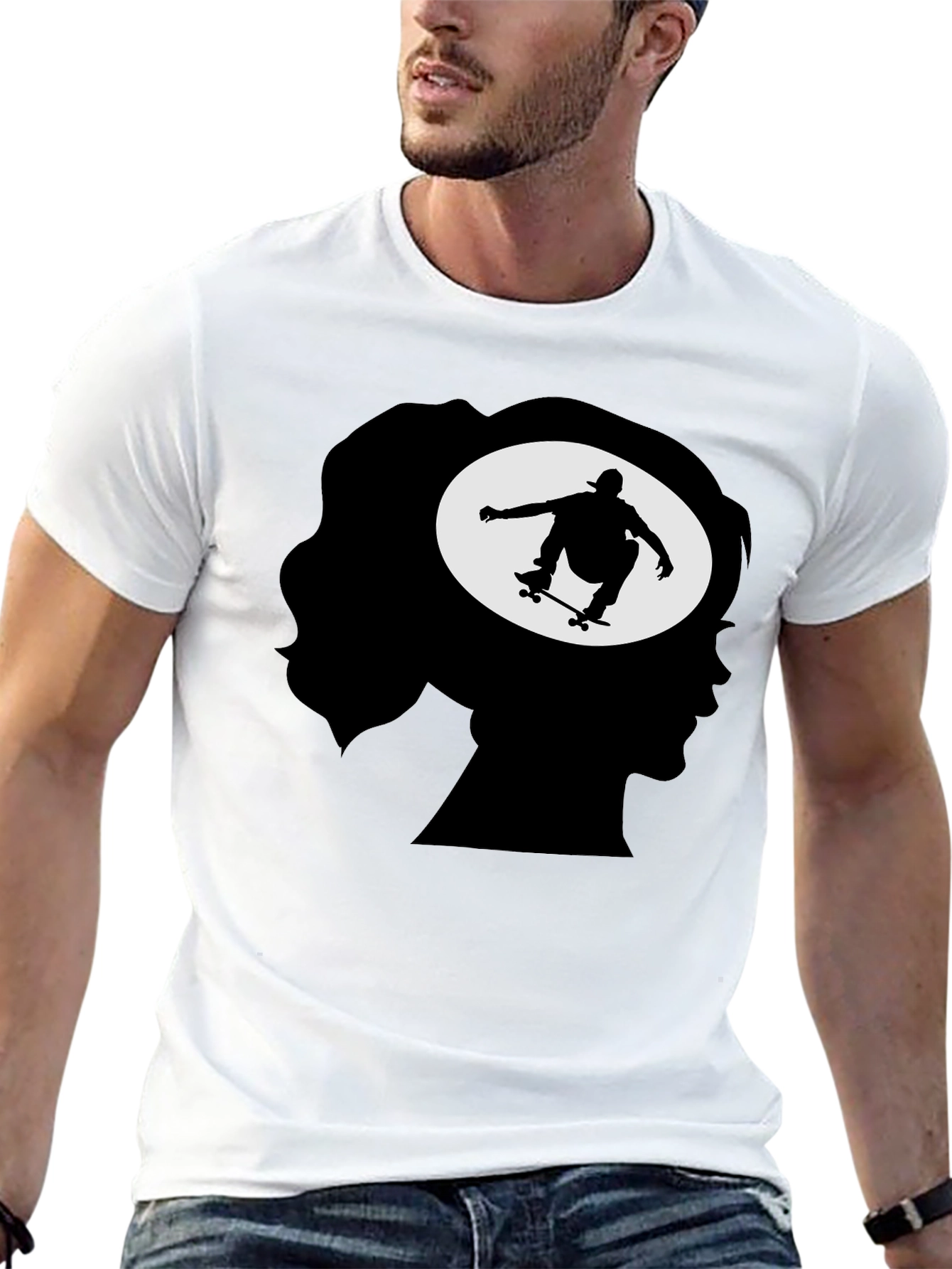 Skateboarder Silhouette Graphic Tee - Cool Trendy Design