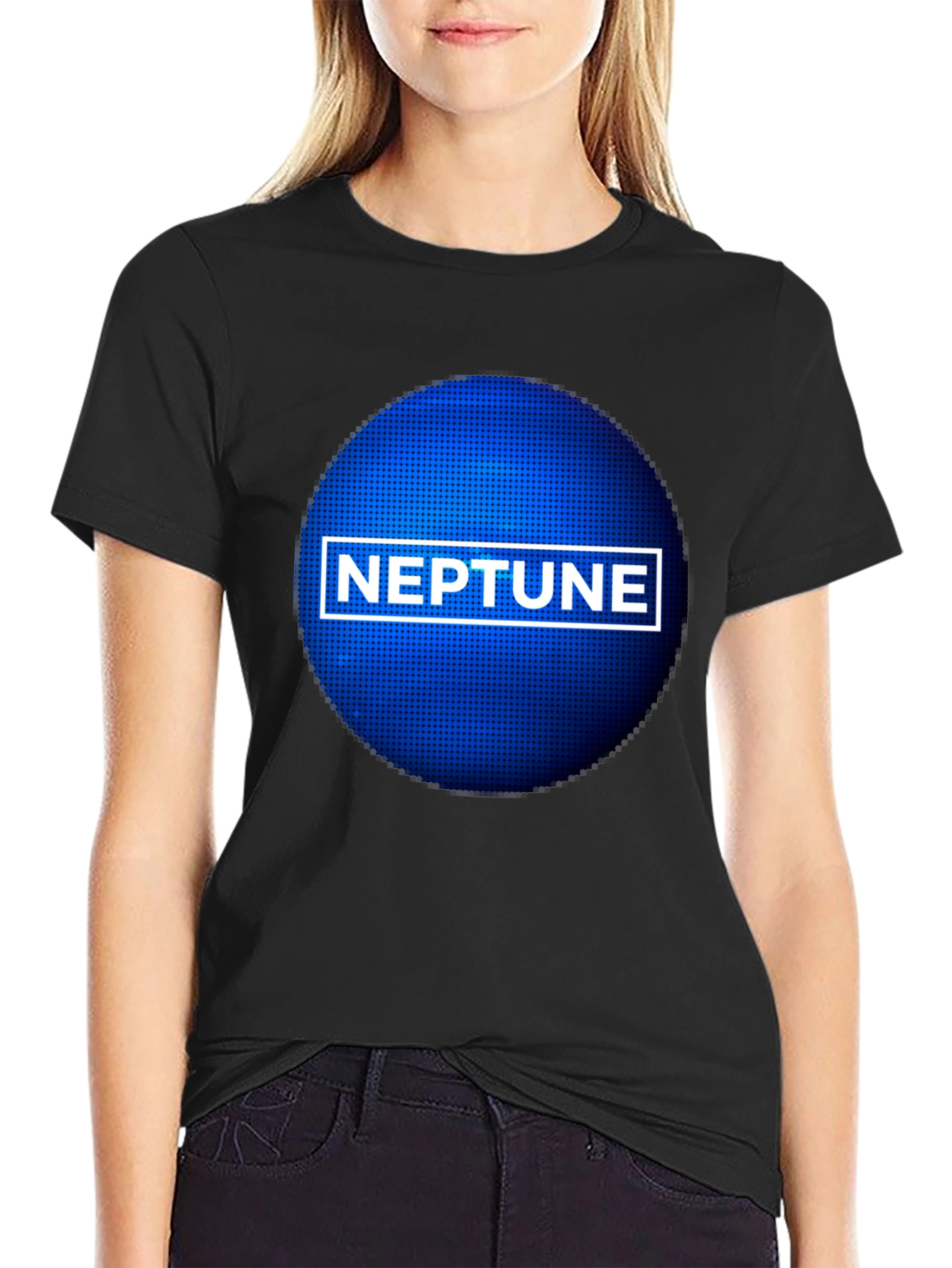 Neptune Planet Graphic Tee - Black Crewneck