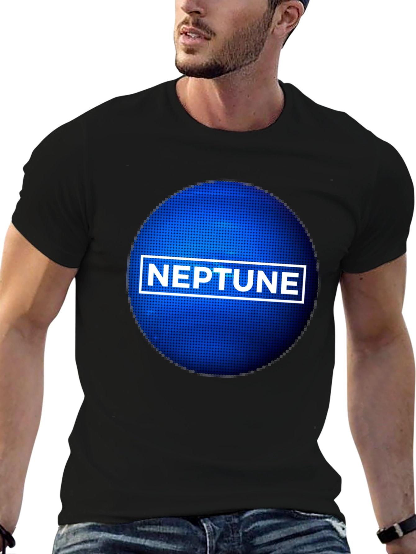 Neptune Planet Graphic Tee - Black Crewneck