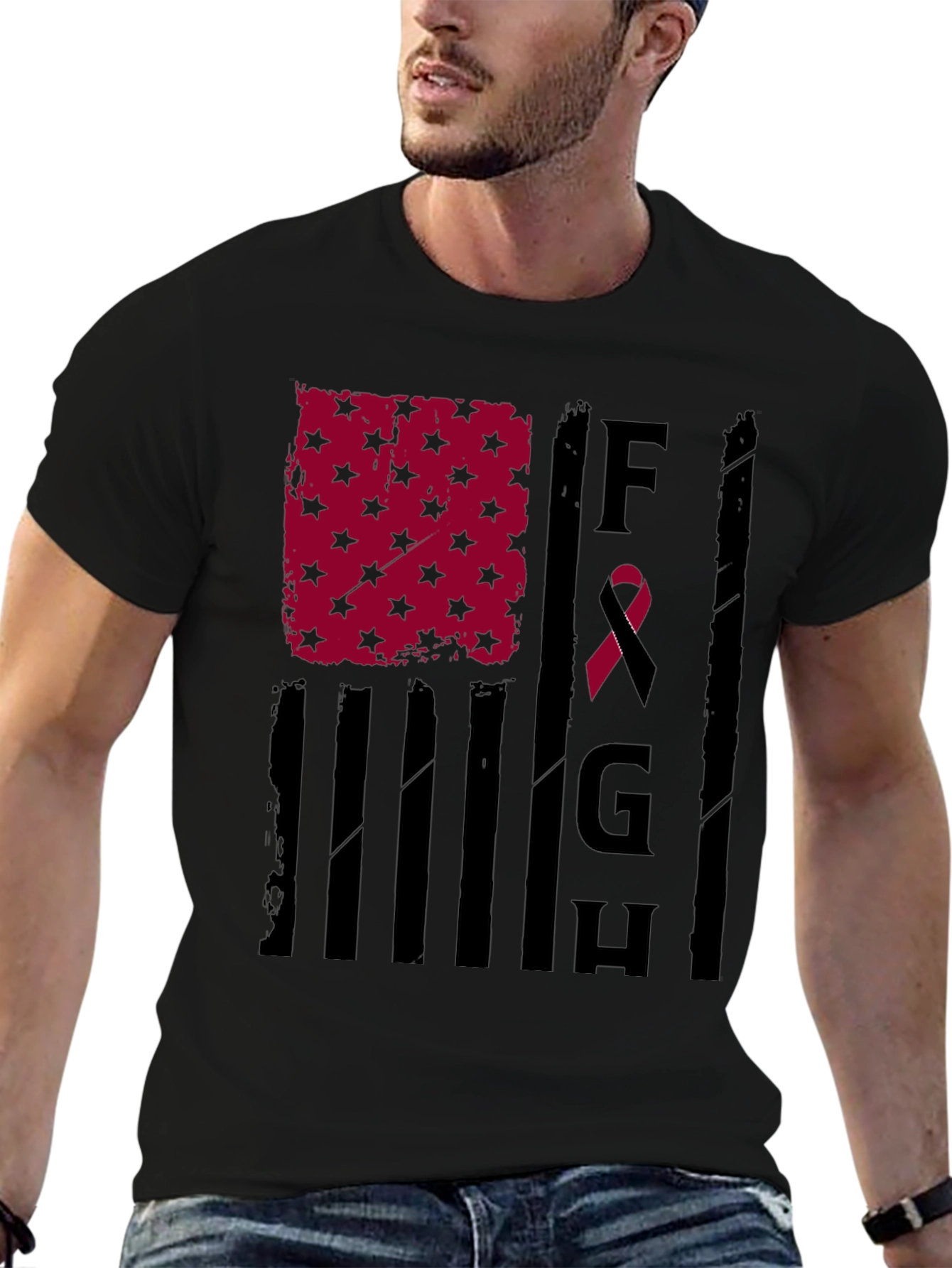 Fight T-Shirt: American Flag Breast Cancer Awareness
