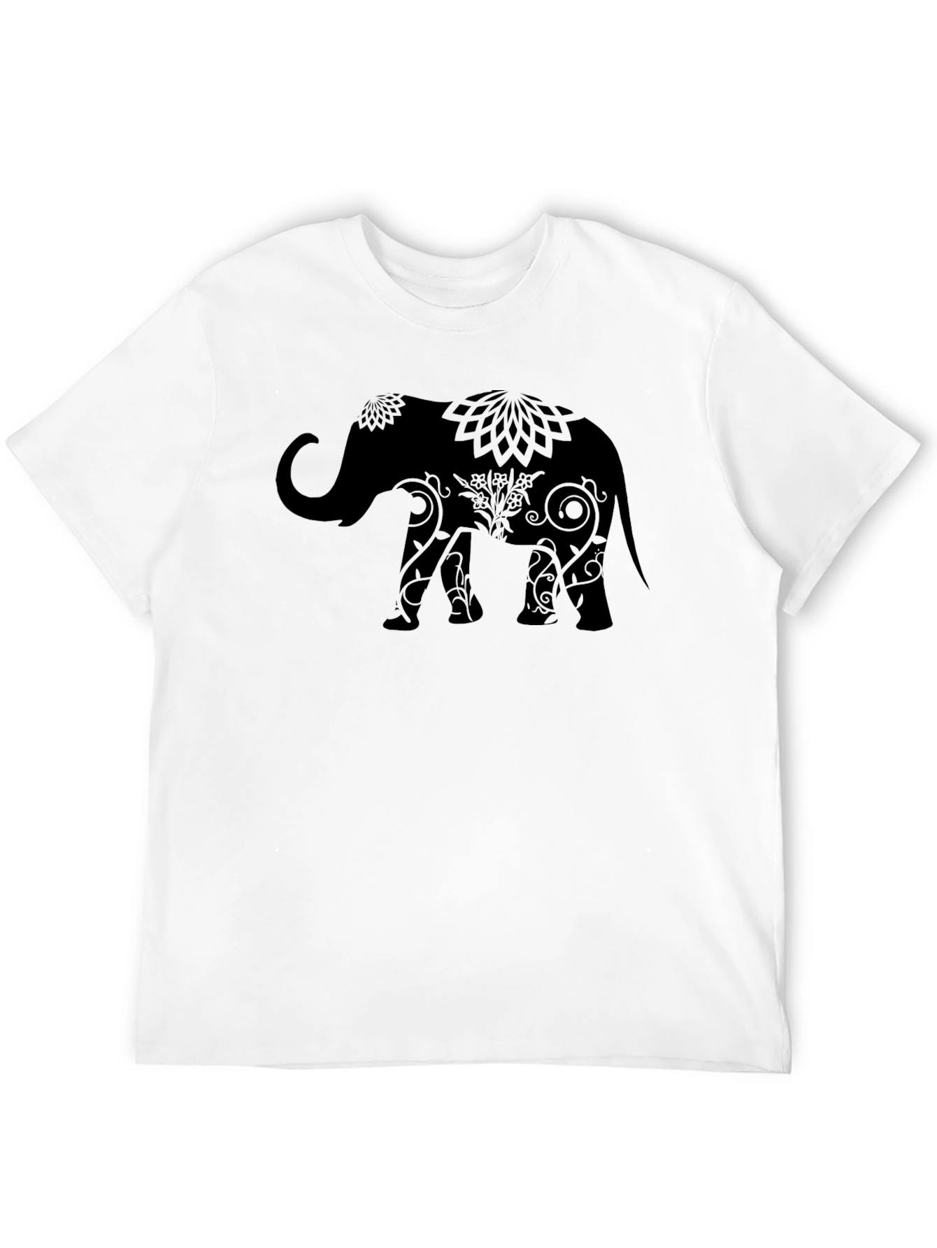 Elephant Mandala Graphic Print Crew Neck T-Shirt